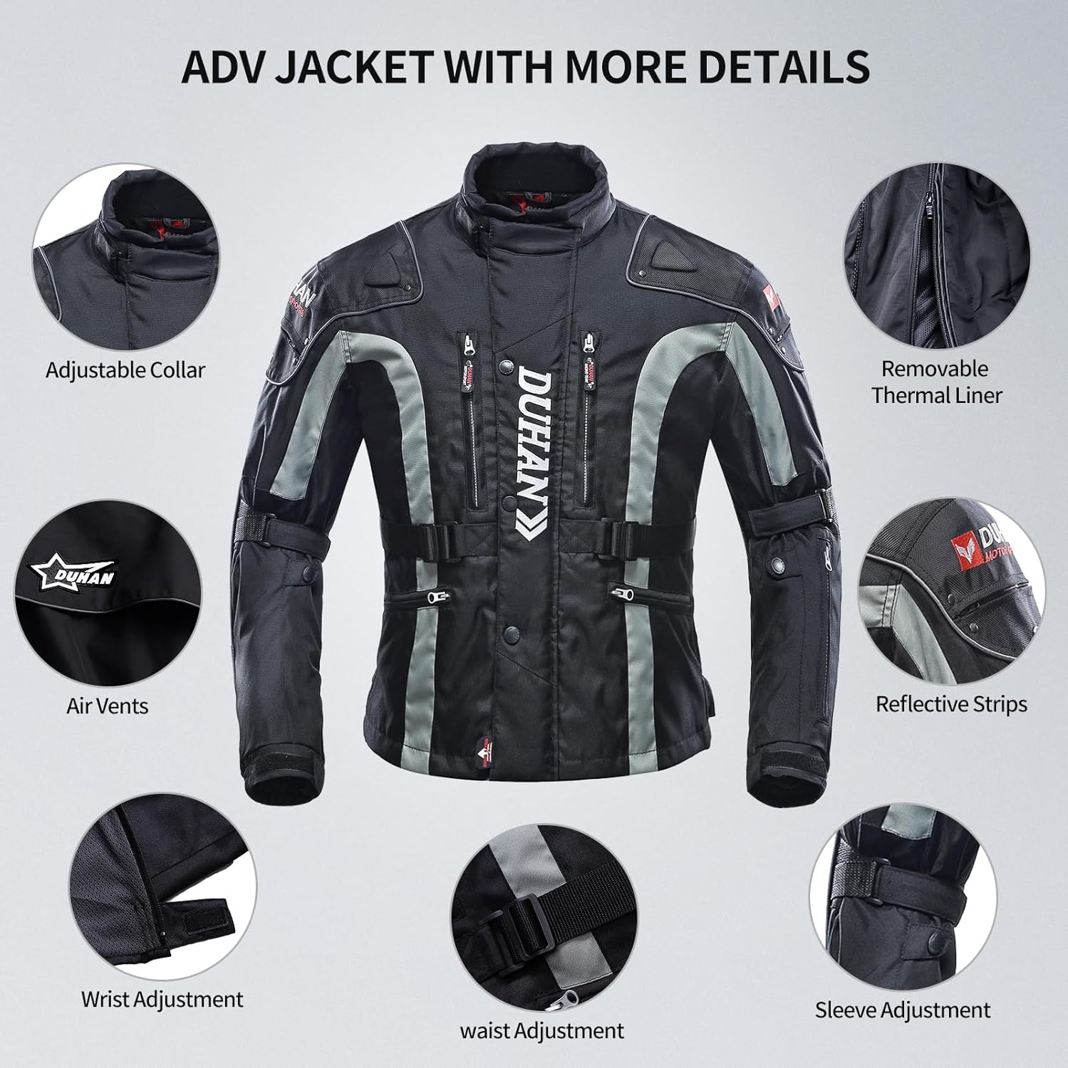 DUHAN All-season Motorcycle Jacket for Men Armor CE Level 1 Certified Windproof 600D Oxford Riding Jacket for Adventure - Image 6