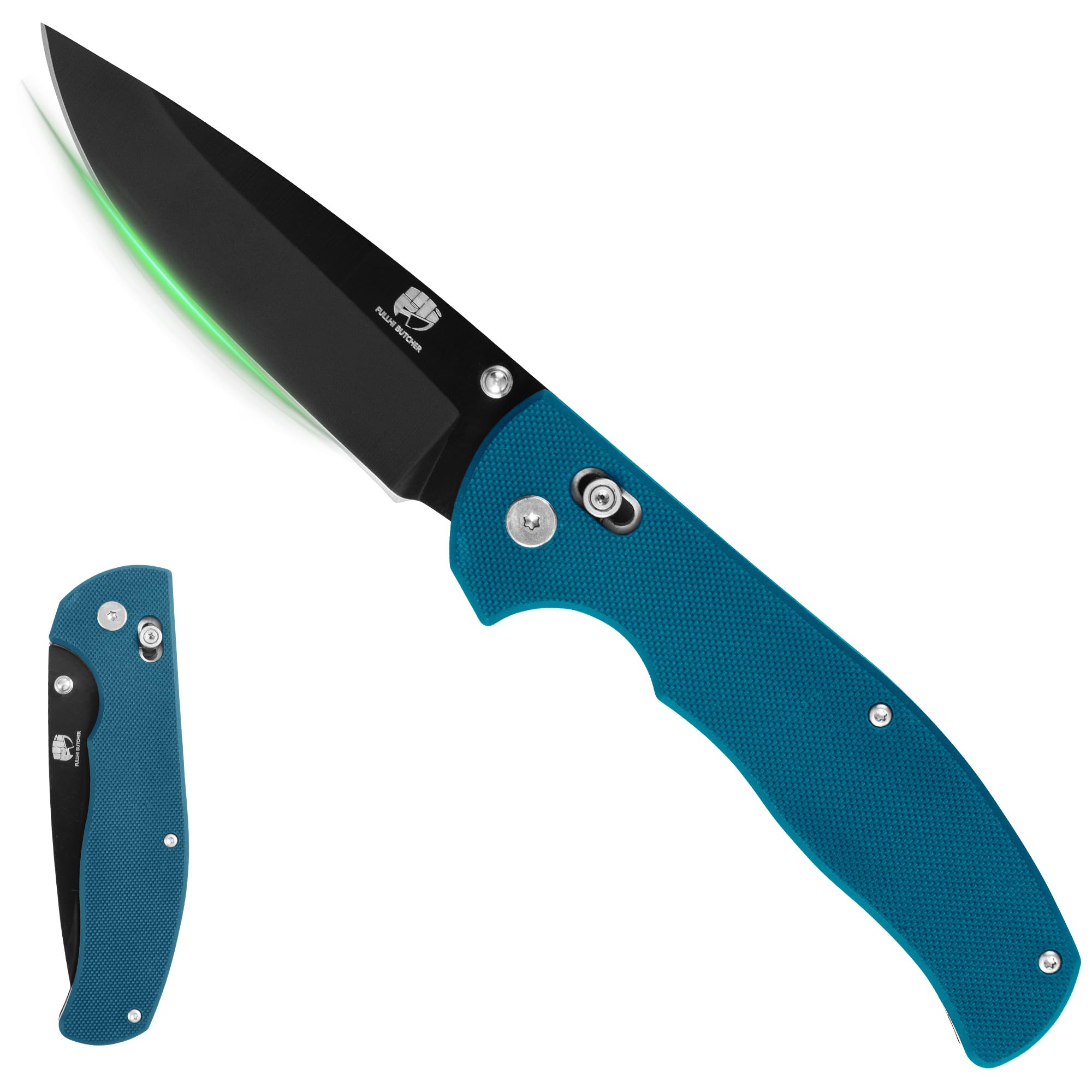 FULLHI navaja de bolsillo plegable G10 maneja con mosquetón clip para afilar Camping Supervivencia Senderismo Senderismo Cuchillos, Regalos para Mujeres Hombres Mamá Papá Amigo Regalo (Azul-negro)