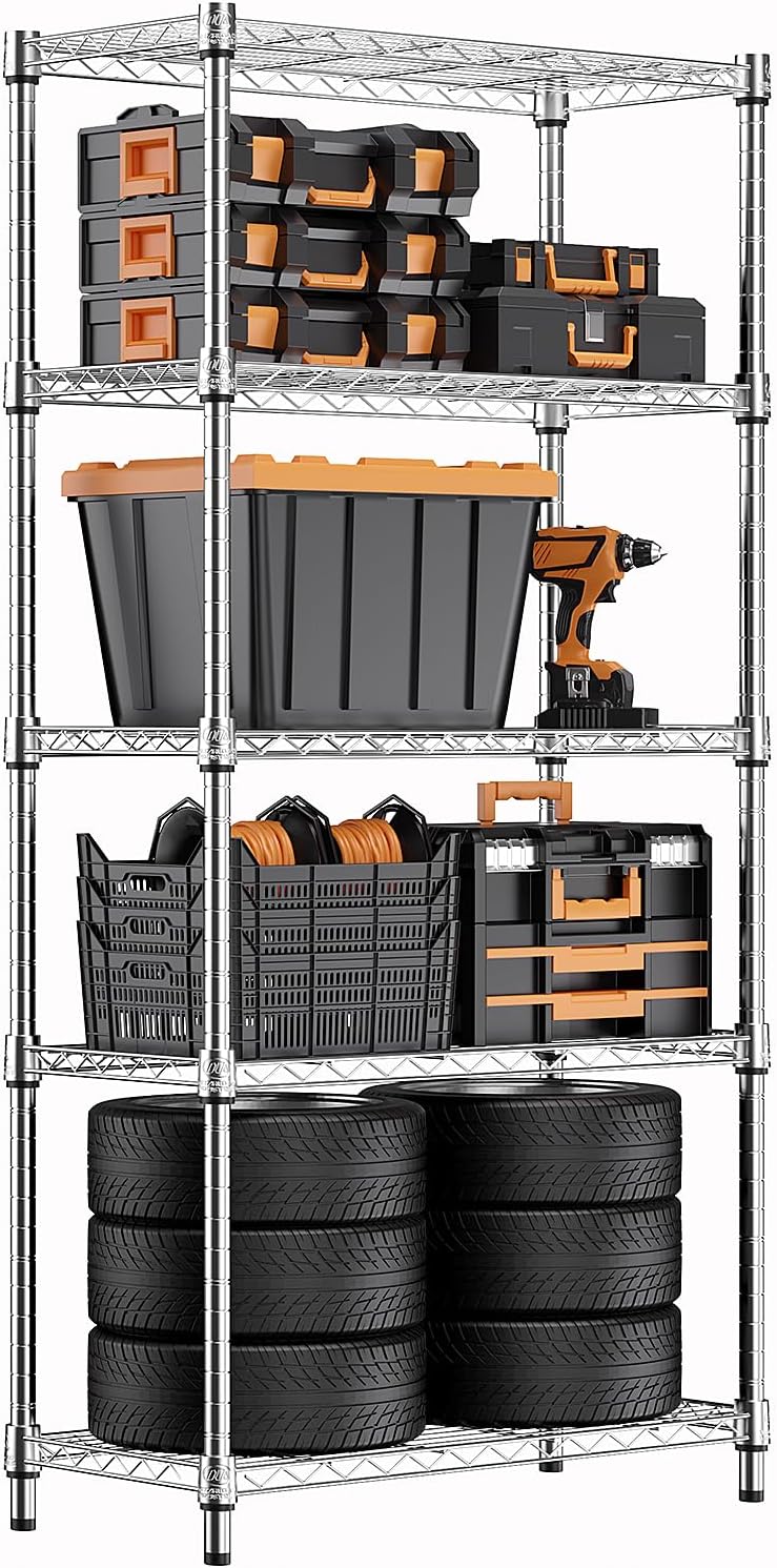 Photo 1 of  1250 lbs Steel Heavy Duty 5-Tier Utility Shelving Unit Steel Organizer Wire Rack for Home,Kitchen,Office,Chrome (13.7" D x 23.6" W x 62.4" H) 