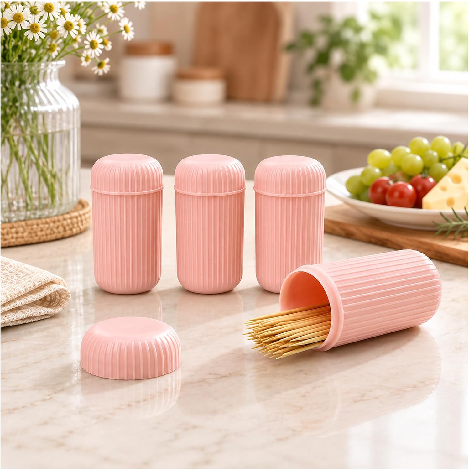 Yanzifly 4 Pack PP Cotton Swab Holder with Lid, Gray Pink Vanity Organizer