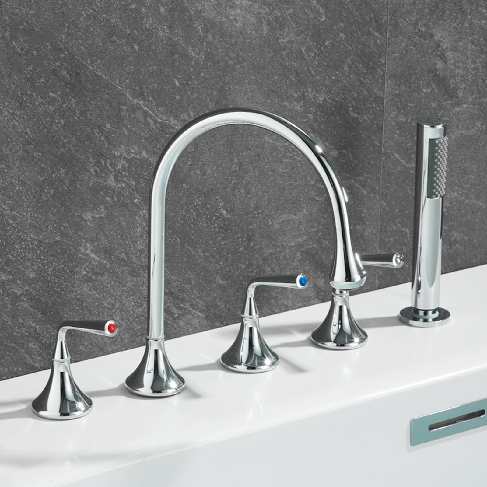 Mitigeur de baignoire à double levier doté d'une douchette à main rétractable efficace