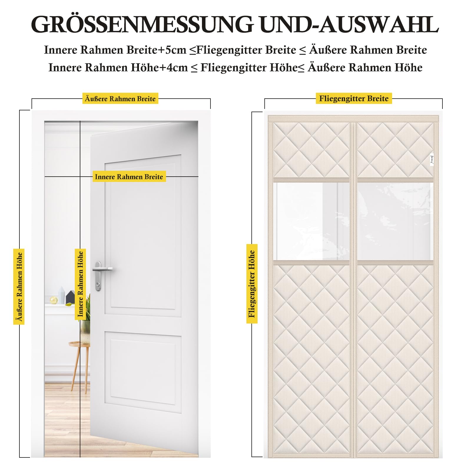fowong Magnet Wärmeschutzvorhang für Türen 100x220 cm, Thermo Türvorhang langlebiges Oxford-Tuch und Polyesterfaserfüllung, Wetterfest, Winddicht, Schallisoliert, mit klaren Fenstern, Weiß