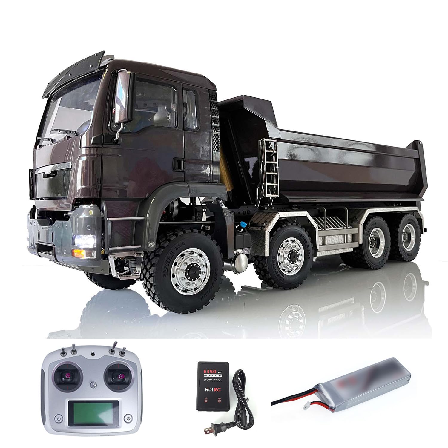 LESU 8x8 1:14 RC Dump Truck Hydraulic Remote Control Metal Tipper Car Model Lock Differential Steering Servo 2-Speed High Torque Transmission(Dark Purple)