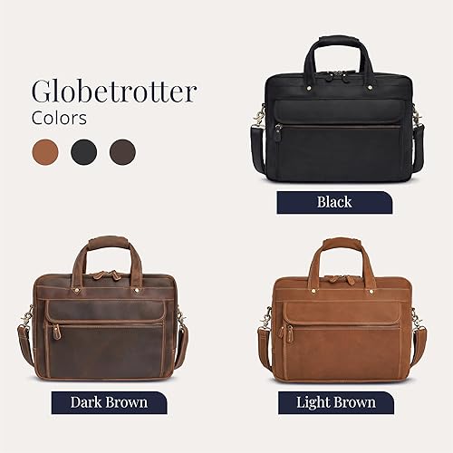 Miniatura 7 de Luxorro Full Grain Leather Briefcase For Men, Handcrafted Leather Laptop Bag For Men with Many Compartments and Brass Hardware, Arrives in Elegant