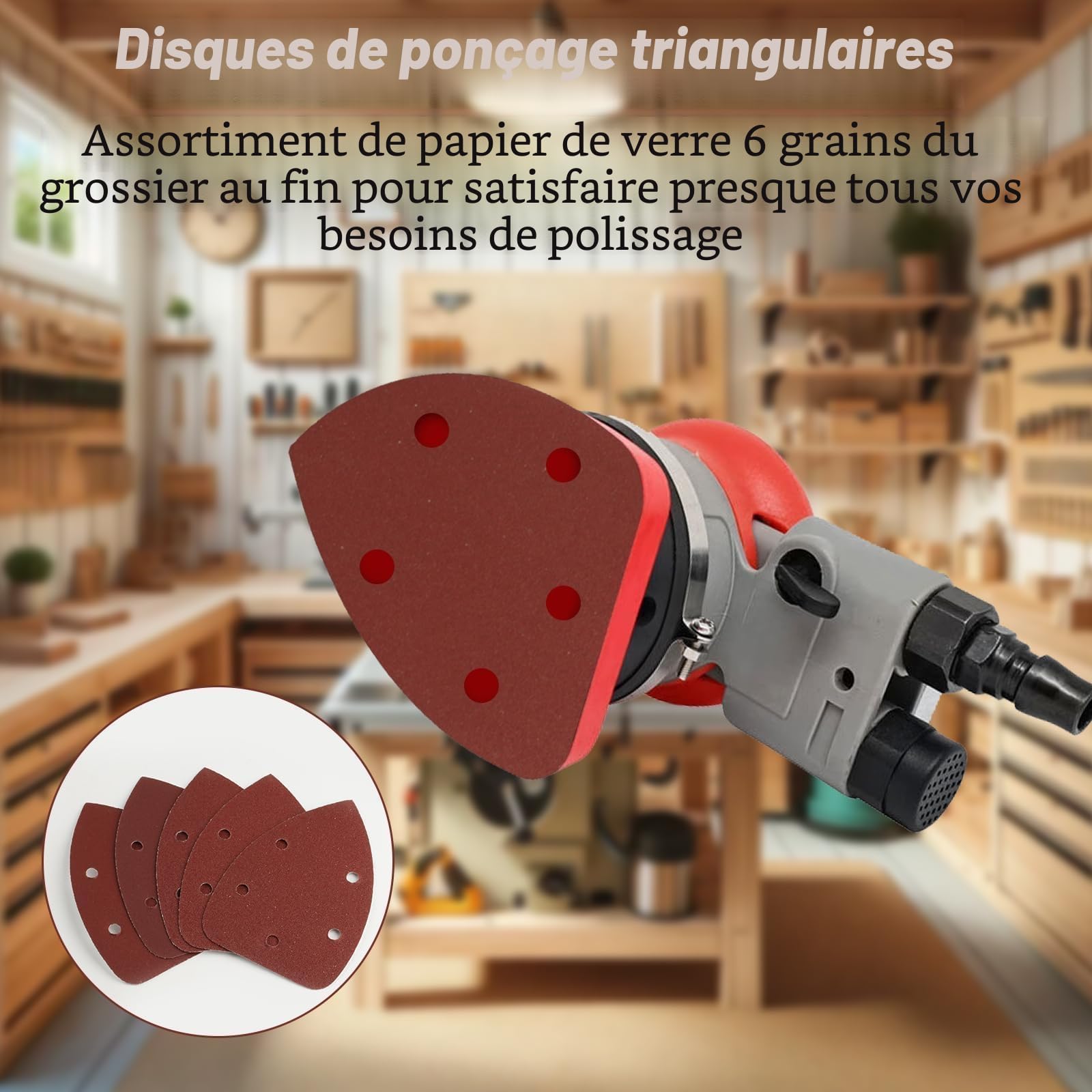 Papier de Verre Triangles de Ponçage 60 Pièces, 5 Trous Feuilles Abrasives Grain P40/80/120/180/240/320 pour Ponceuse Triangulaire