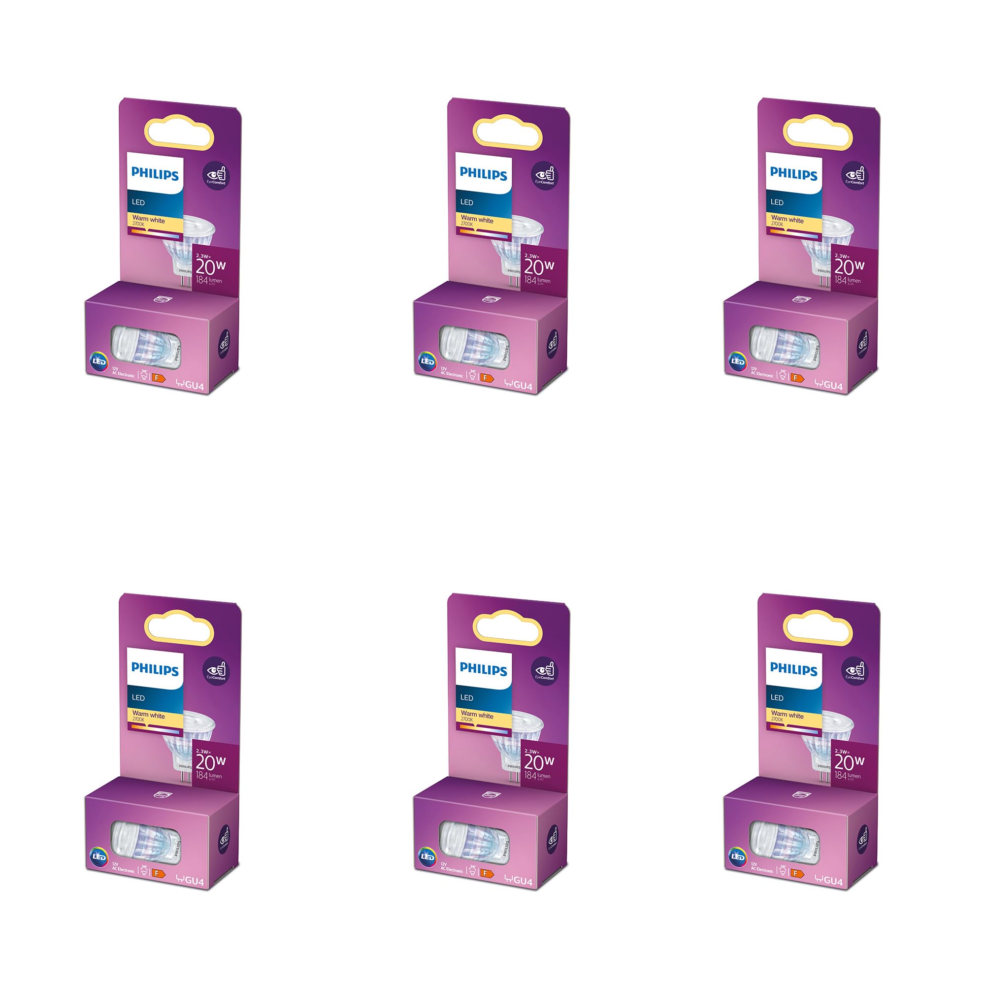 Philips Vorteilspaket - GU4 - LED Spot (MR11) - 12 V - 20W - Nicht dimmbar - Warmweißes Licht - Set 6 Stück