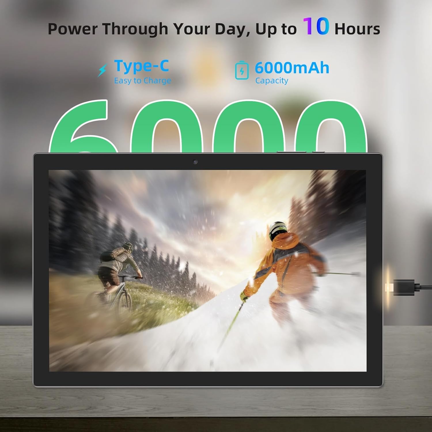 Tablet screen displaying battery capacity and Type-C charging