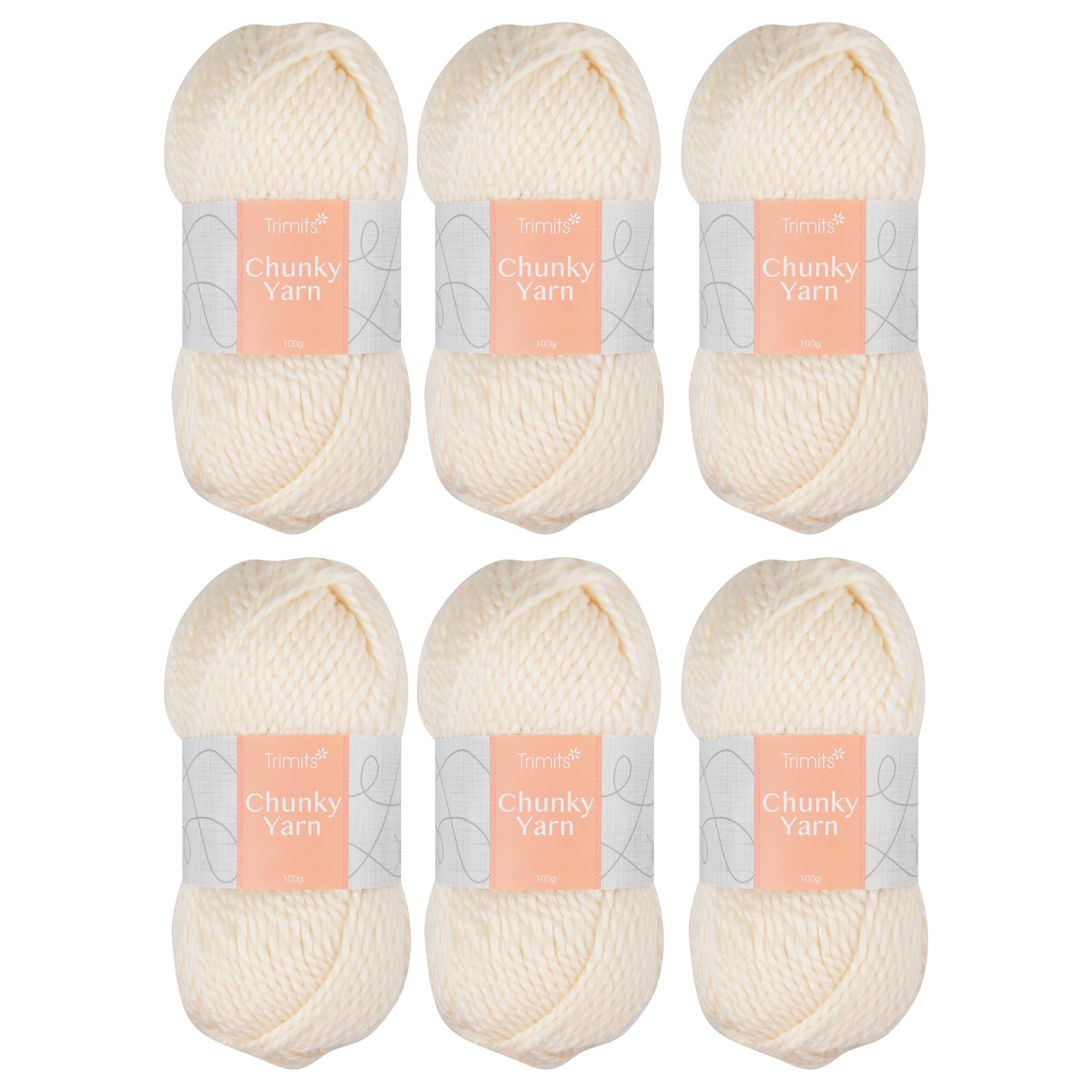 Trimits Knitting Yarn: Chunky: 6 x 100g: Ivory
