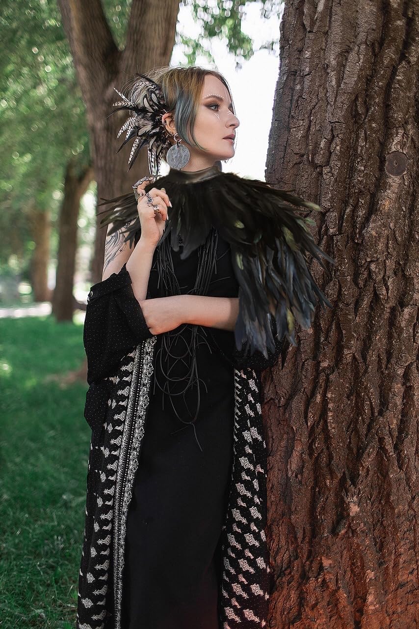 HOMELEX Feather Cape Shawl Costume Black Witch Wings Collar Adult Crow Neck - Image 3