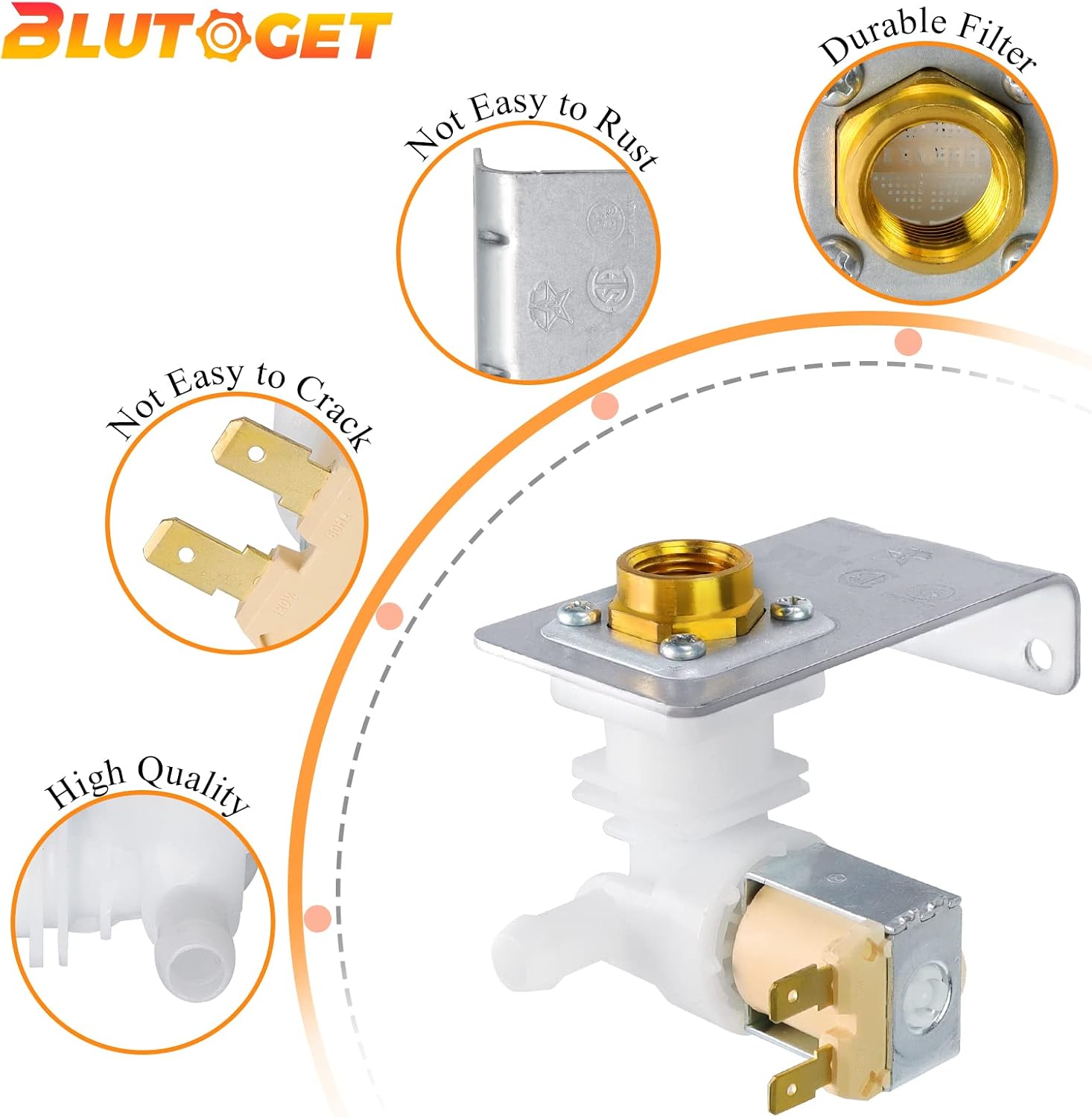2026 UPGRADED 154637401 Dishwasher Water Inlet Valve Assembly by Blutoget-Fit for Frigi-daire Crosley Tappan Kenmore Dishwasher FDB1050REB4 MDB124BFR2 DGBD2432KB-Replaces 154359801 154373301