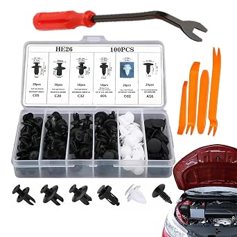 Auto Push Pin Rivets, 100 Pieces High Strength Automotive Clips, Convenient Bumper Clips, Car Push Retainer for Sedan, SUV, Truck & Commercial Vehicle Repair, Fasteners Set