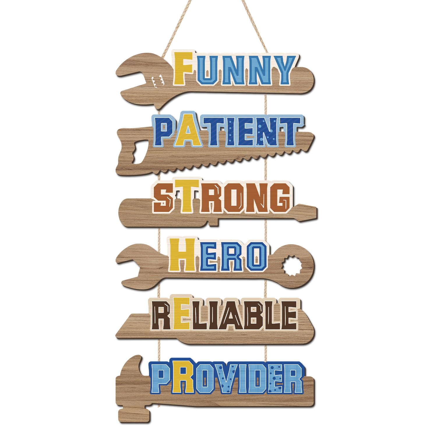 KAIRNE Tool Shaped Inspirational Quote Wall Sign Rustic Tool Themed Wall Decor Garage Workshop Hanging Plaque Funny Workshop Decor for Men Dad Handyman
