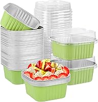 Vista 8 de 50 tazas cuadradas de papel de aluminio para hornear con tapas, moldes desechables de 5 onzas, recipientes para hornear cupcakes, recipientes