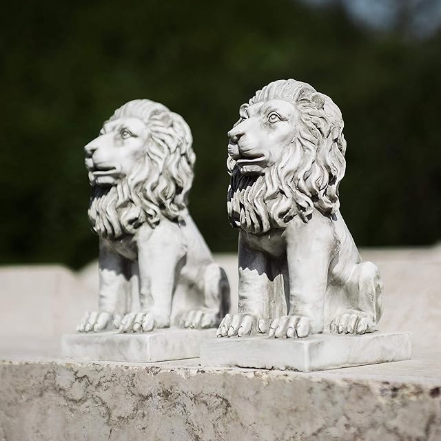 garden mile® Pack of 2 Resin Lion Indoor Outdoor Patio Ornament Décor Statue Animal Figurine Waterproof Set of 2 Free Standing Lions