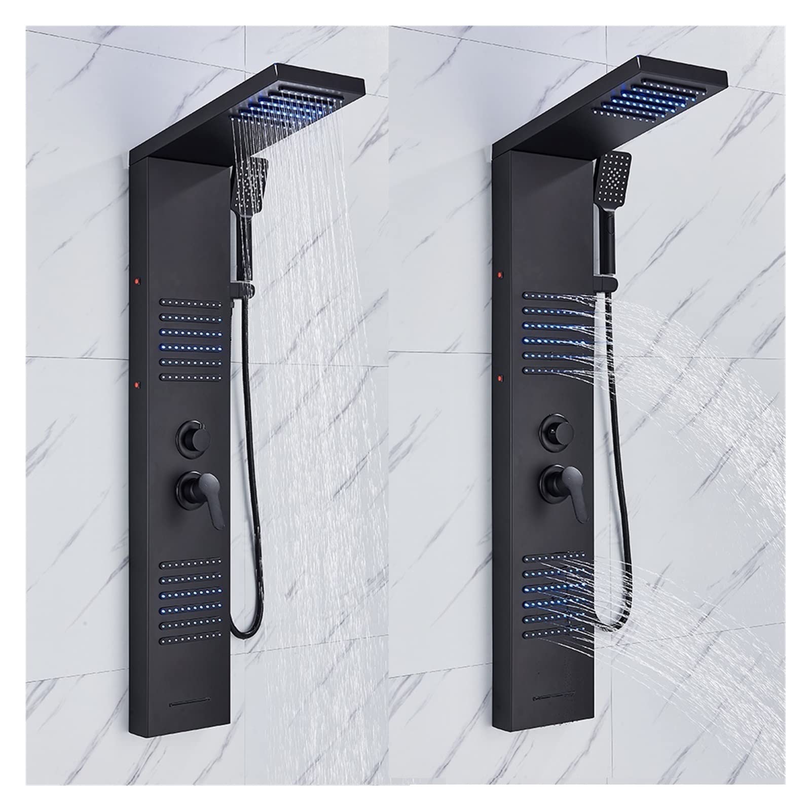 Set di rubinetti for doccia a pioggia a cascata con pannello doccia a LED nero opaco Set di rubinetti for doccia a getto di massaggio SPA Colonna for miscelatore a doppia maniglia Torre(6004 Matte Bla