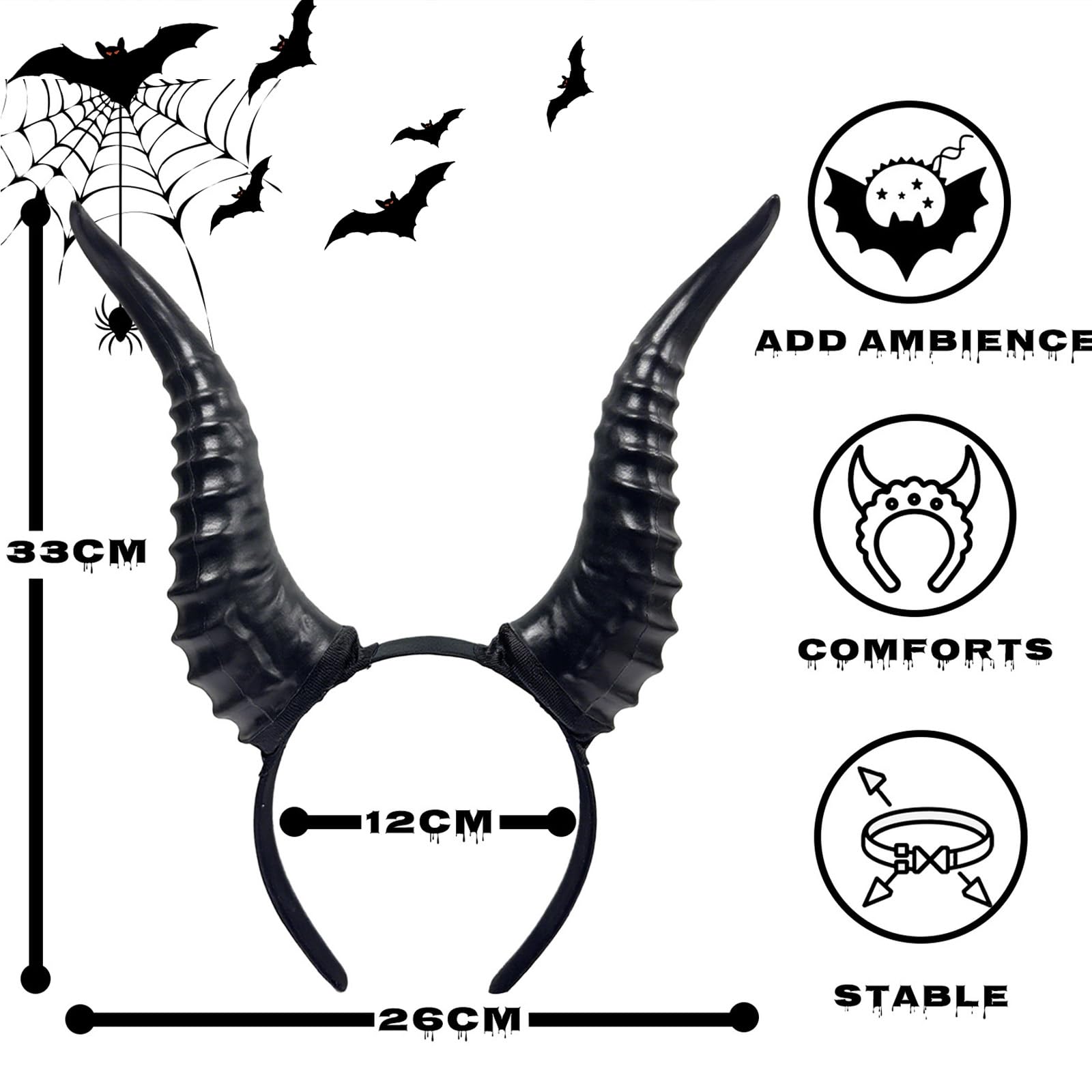 yayafunfun Devil Horns Headband Black,Antelope Sheep Horn Hoop Headband, Firm,Comfortable - Image 4