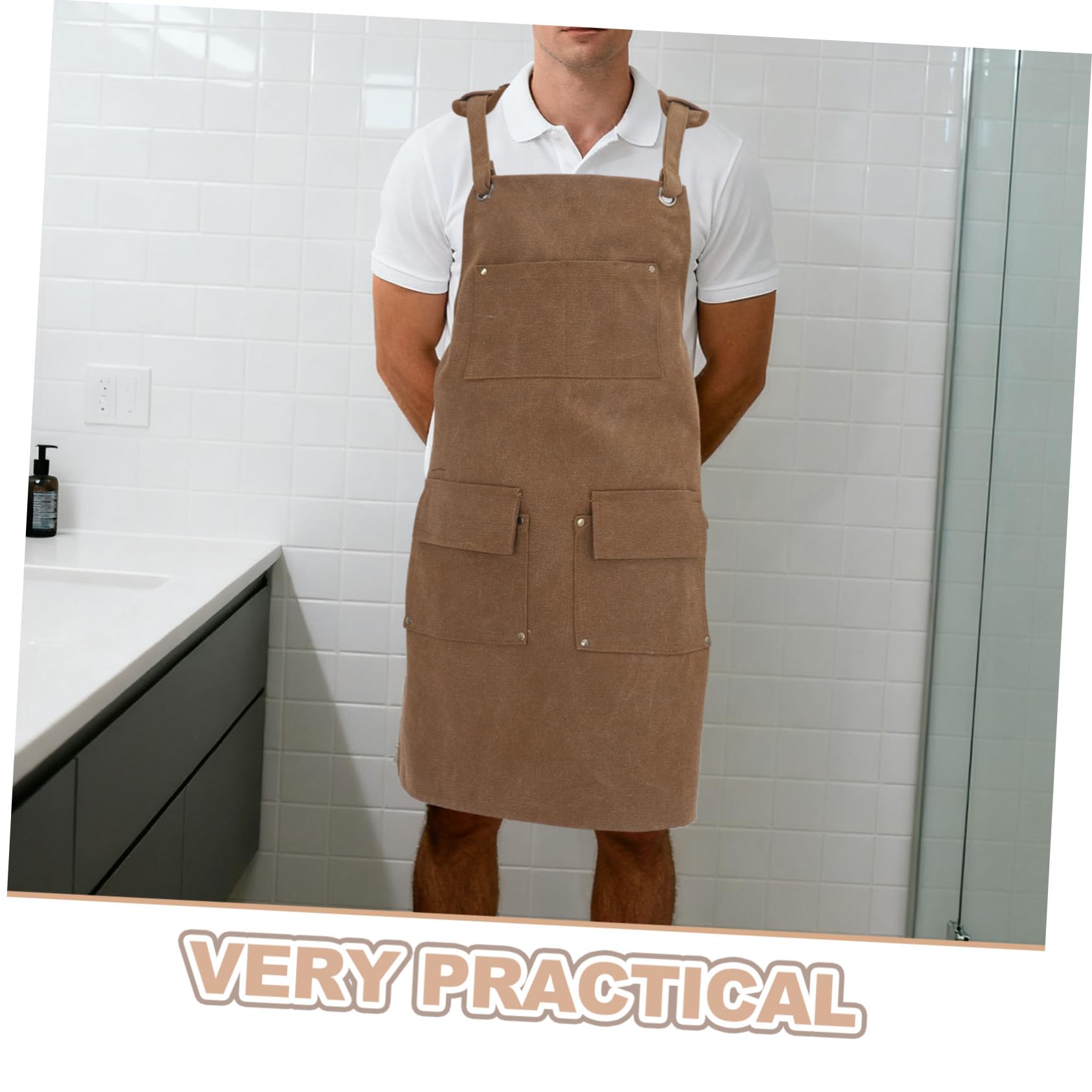 Beaupretty delantal de taller peto trabajo mono de trabajo con bolsillos para mujer Light Brown