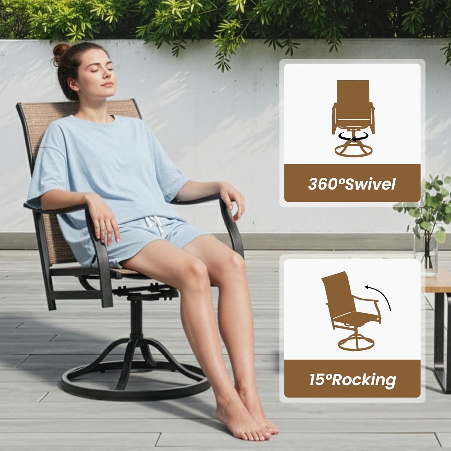 Soohow Outdoor Dining Set for 6, 7-Piece Patio Table and Chairs Set, 6 x Swivel Patio Dining Chairs with Textilene Fabric and 60"x35" Outdoor Table with 1.57" Umbrella Hole for Backyard, Poolside