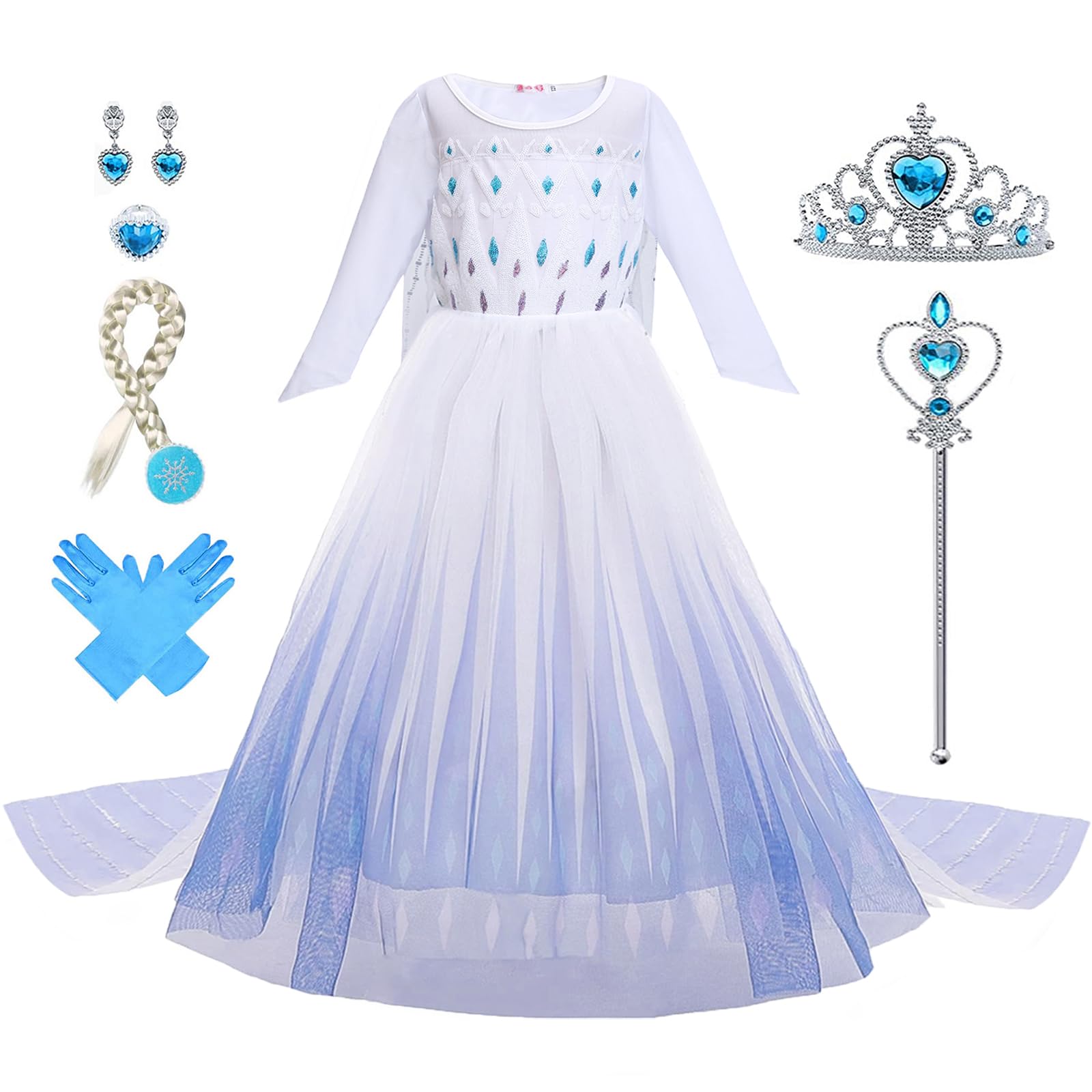 Foierp Elsa Dress up for Girls Frozen 2 Elsa Costume for Toddler Ice Snow Queen Fancy Dress for Kids with Accessories for Halloween Cosplay Christmas Party
