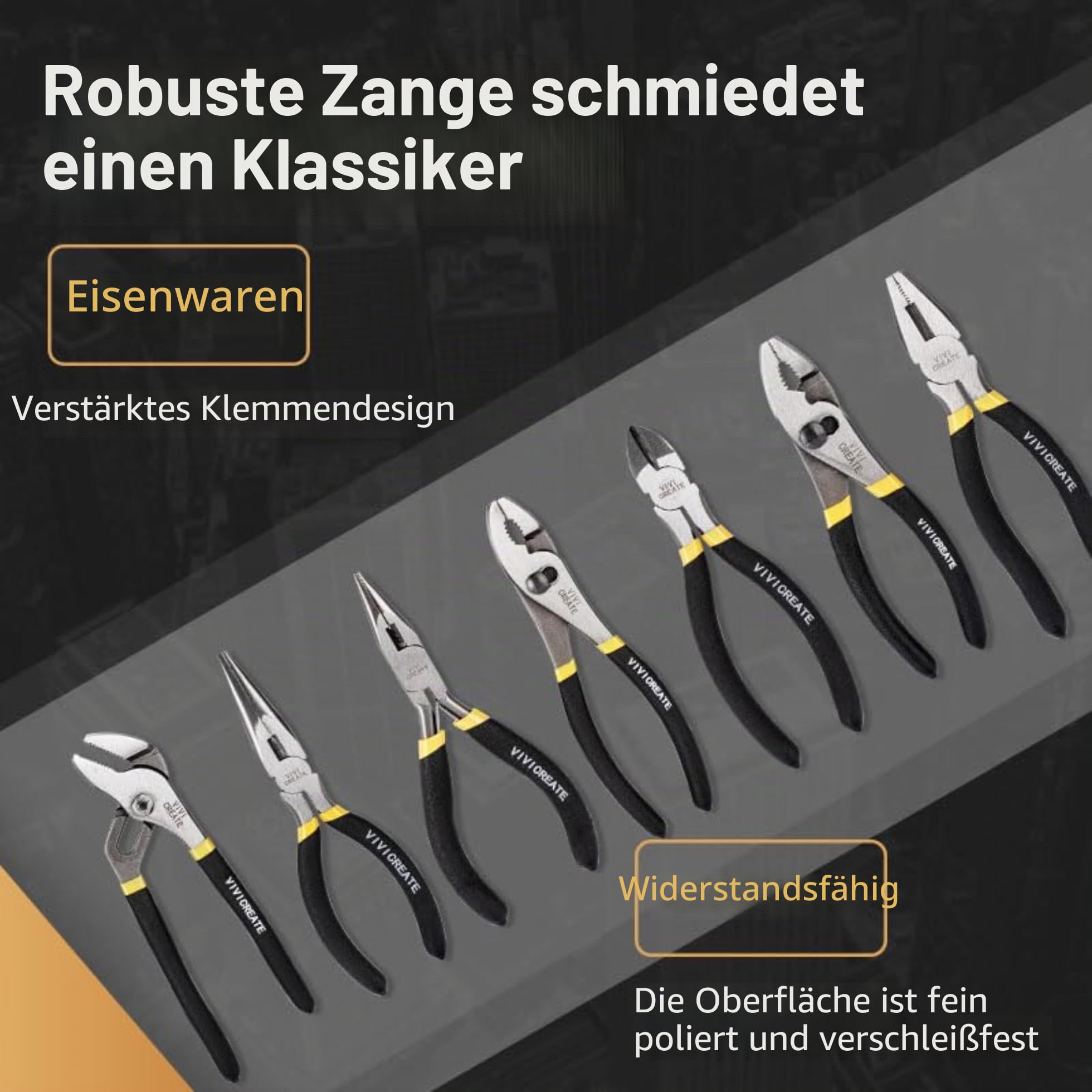 Zangenset 7-teilig aus Chrom-Vanadium-Stahl, Zangen Set mit Kombizange, Seitenschneider, Spitzzange und Wasserpumpenzange für Haushalt, Werkstatt und Auto