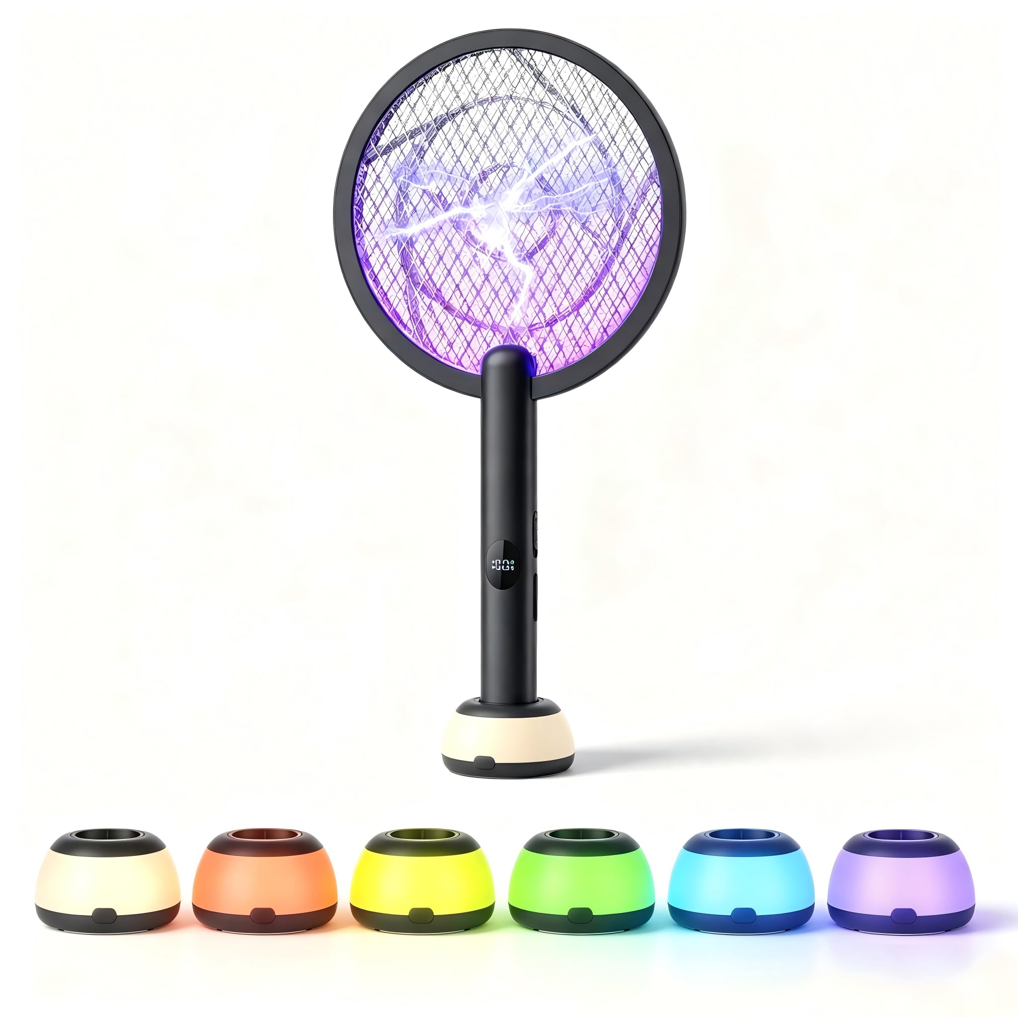 YISSVIC Electric Fly Swatter Bug Zapper Racket Dual Modes (Black Beige)