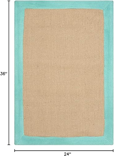 Miniatura 2 de SUPERIOR Alfombra clásica de yute tejida a mano, 2 x 3 pies, turquesa