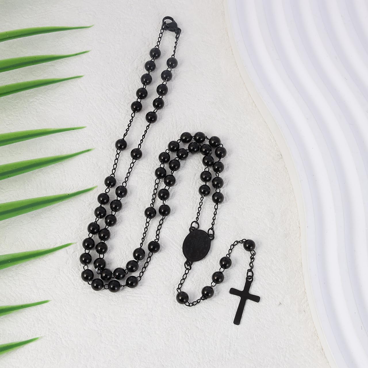 Eigso Pearl Rosary Necklaces for Men Women Catholic Necklace for Man Woman Christian Crucifix Pendant Chain - Image 3
