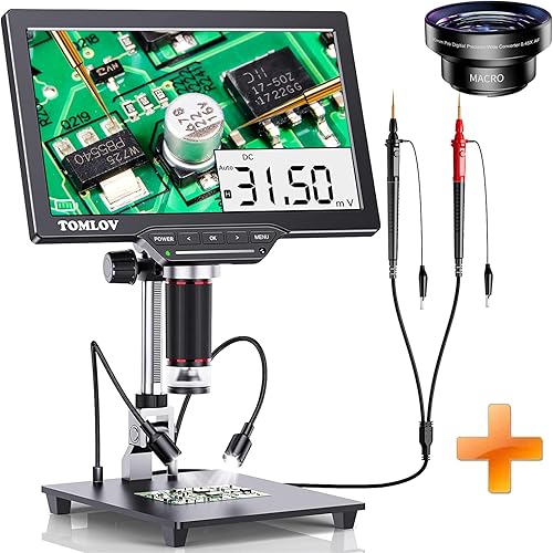 TOMLOV DM202M Microscopio digital HDMI con multímetro + lente gran angular WL01, microscopio de soldadura de 10.1 pulgadas para adultos, microscopio