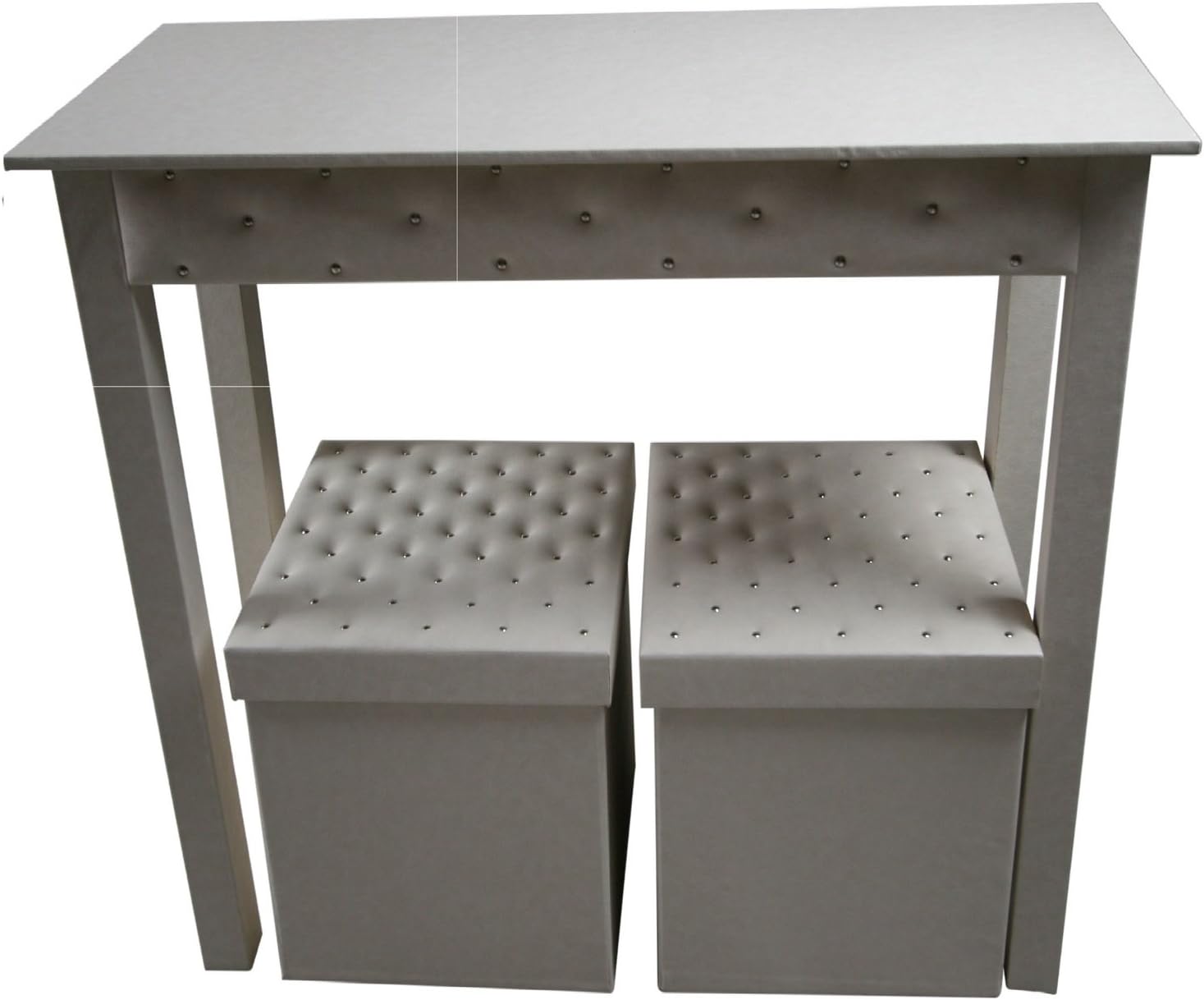 Instant Mosaic 50105 Off White Leatherette Console and 2 Matching Storage Ottomans (Set of 3)
