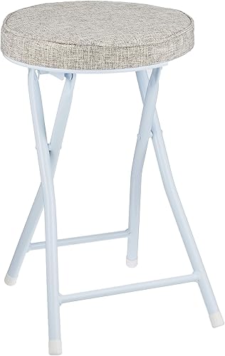 N-7639 - Silla de tubo plegable de metal perla, tela marfil, ancho 12.0 x profundidad 12.6 x alto 18.9 pulgadas (12.0 x 12.6 x 18.9 in)