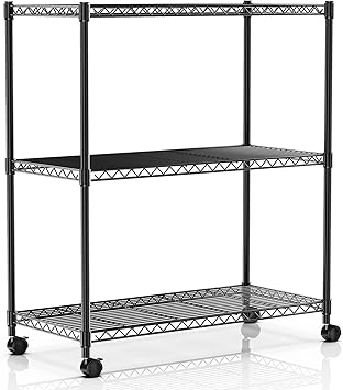 Simple Deluxe Heavy Duty 3-Tier Storage Shelves 750Lb Capacity, 24.02" D x 13.78" W x 29.92" H Shelving Unit for Pantry, Garage, Laundry and Kitchen, Black