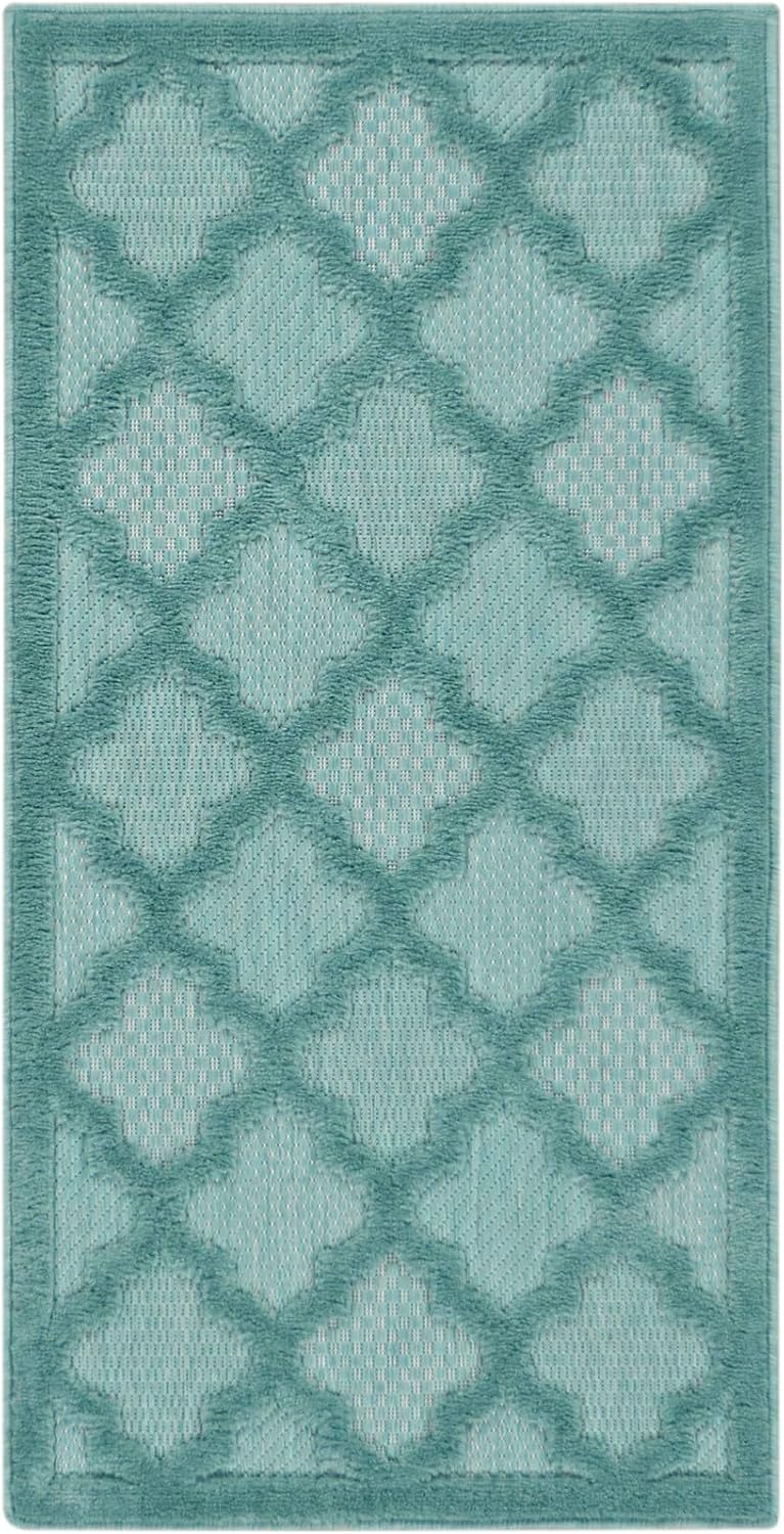Nourison Easy Care Indoor/Outdoor Aqua/Teal 2' x 4' area-rug, easy-clean, Non Shedding, Bed Room, Living Room, Dining Room, Kitchen (2x4)