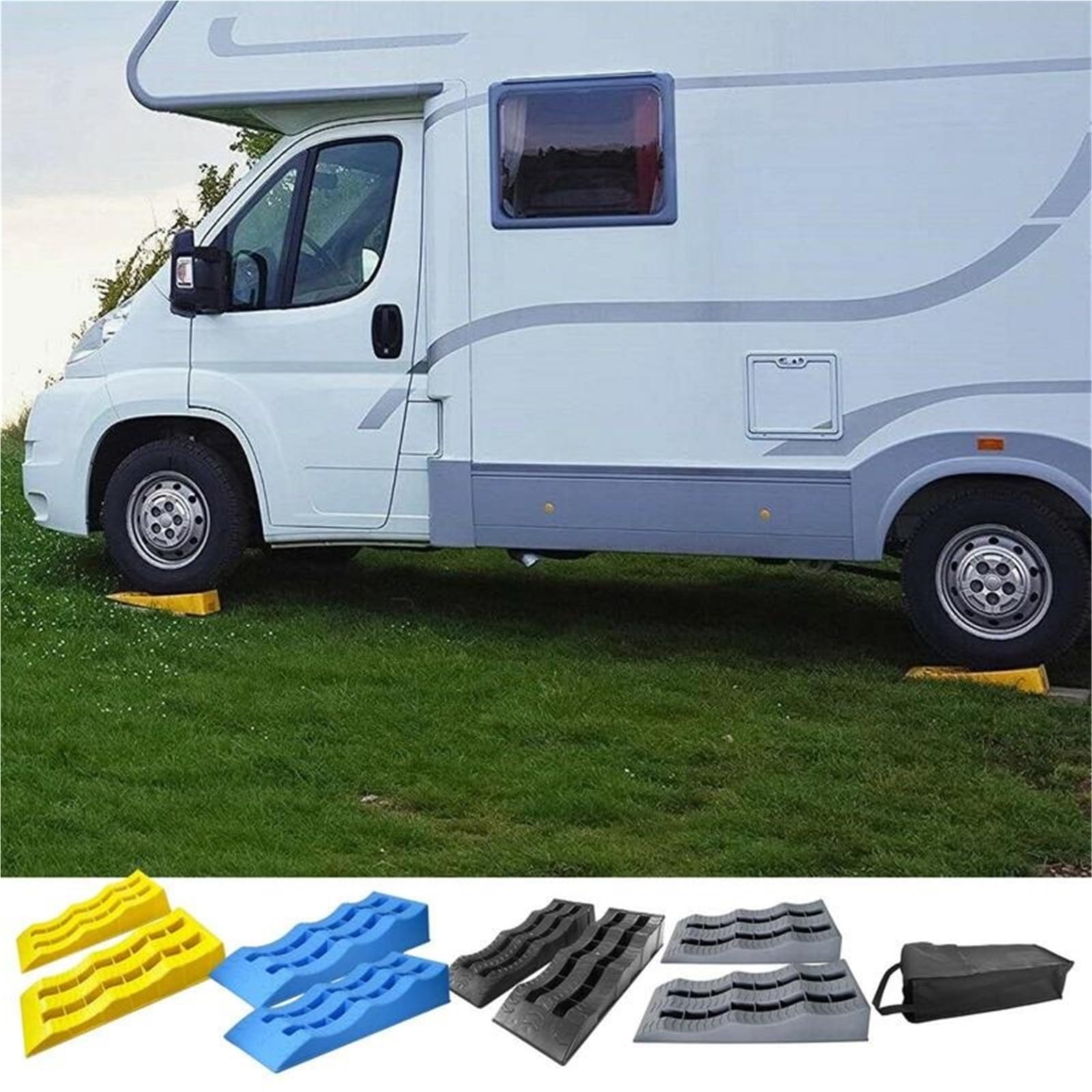 Auffahrkeile für Wohnmobil 2 Stück RV-Nivellierrampen, Unterlegkeile, Anti-Rutsch-Pad for Autoreifen zur Stabilisierung der Wohnmobil- oder Anhänger-Nivellierung mit Oxford-Tasche(Grey)