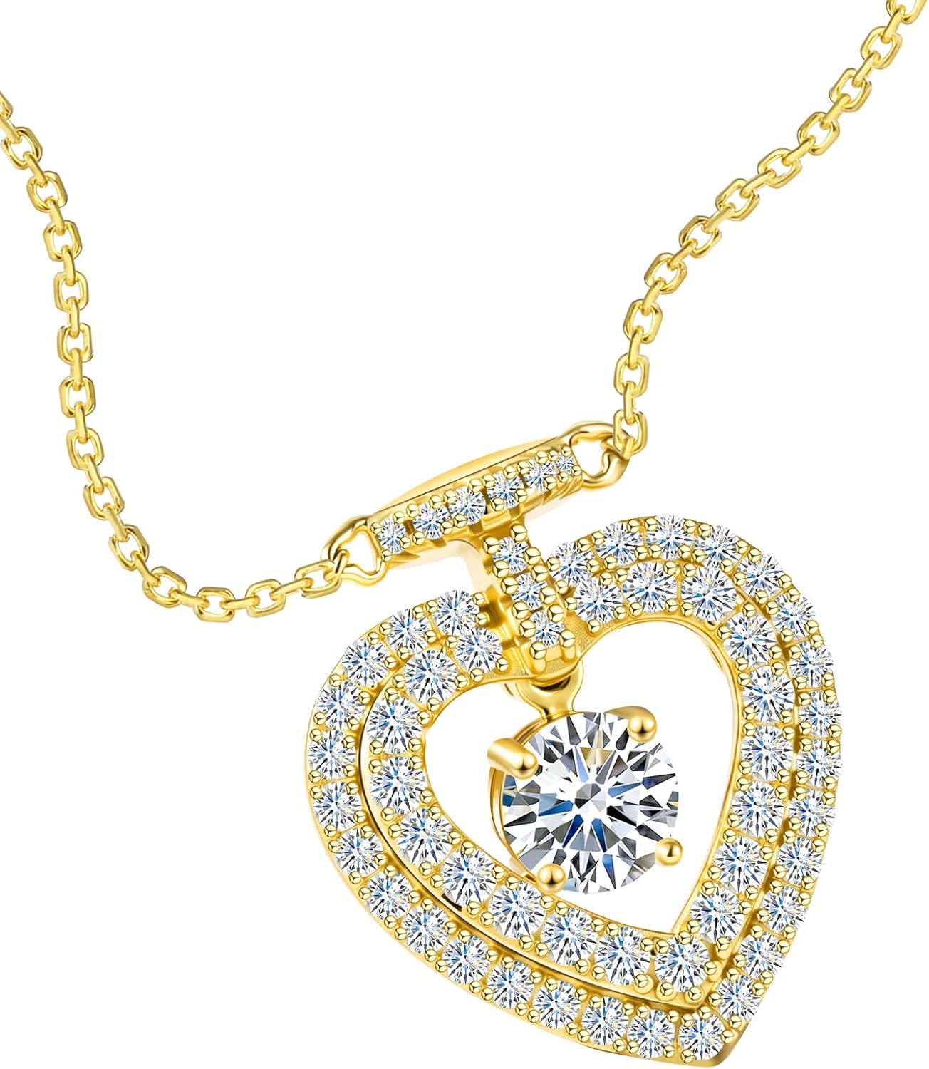 Moissanite Halo Heart Pendant 18K Gold Plated Sterling Silver Perfume Bottle Neckla...