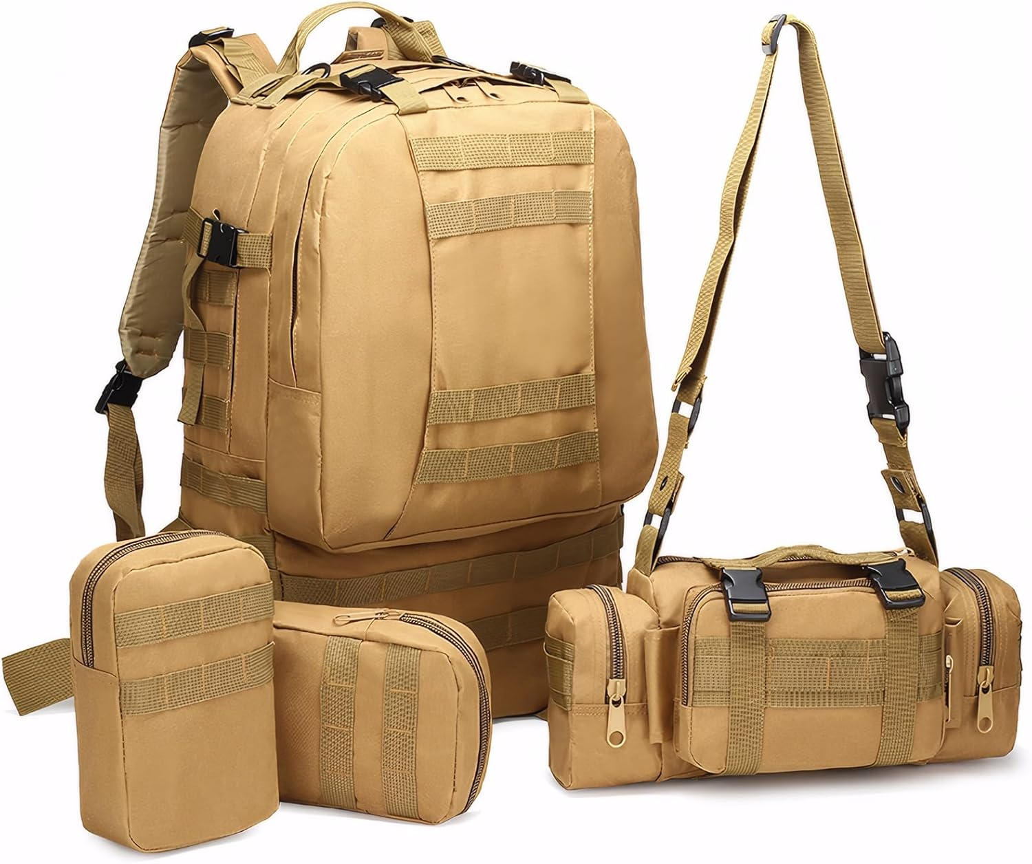 Military Tactical Backpack for Men 60L Waterproof Bug Out Bag Survival Rucksack Go Bag Emergency Molle System Army 3 Day Assault Pack for Hiking Hunting Camping Tan - Image 6