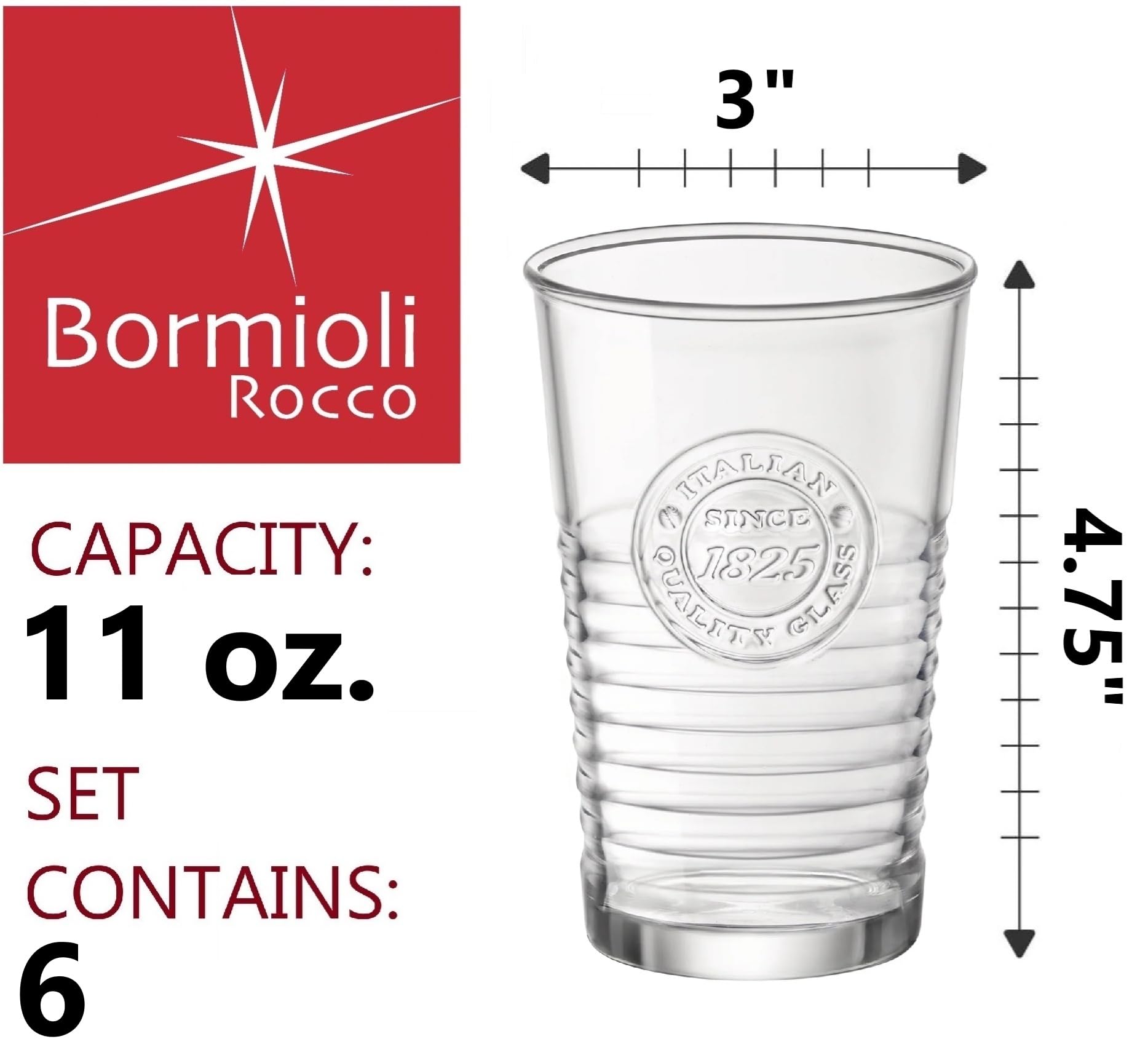 Bormioli Rocco Officina1825 Vasos de agua (juego de 6), 11 onzas, transparentes