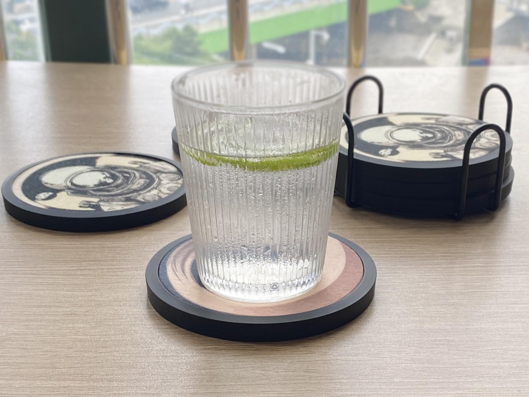 Absorbent Coasters for Drinks with Holder, 6packs, Silicone Coasters with Soft Felt Insert, Gray - Image 4