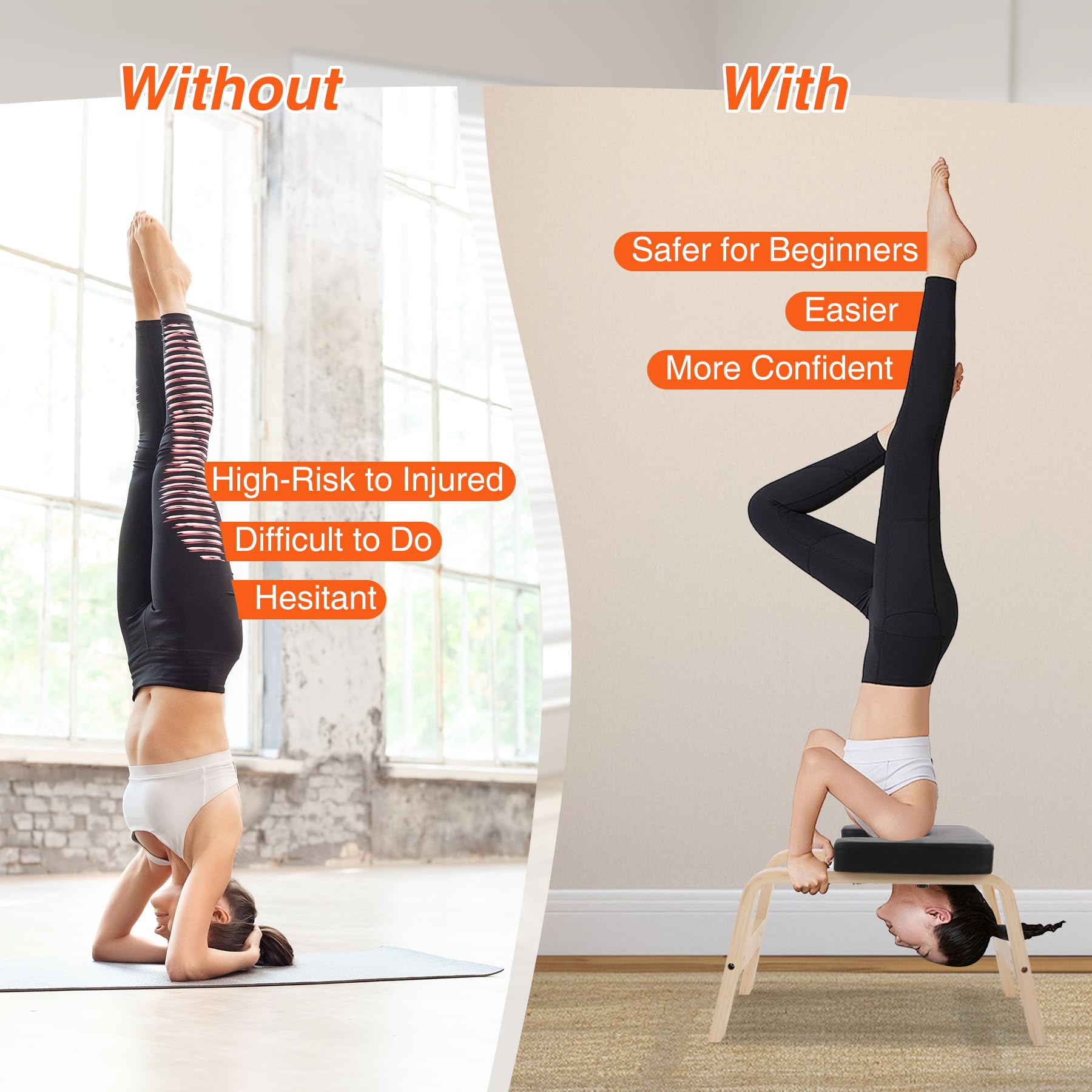 REDCAMP Yoga kopfstandhocker, Yoga Inversion Bank mit Holzrahmen und PU Pads, Entlasten Müdigkeit Balance Training, Loading 330Lbs