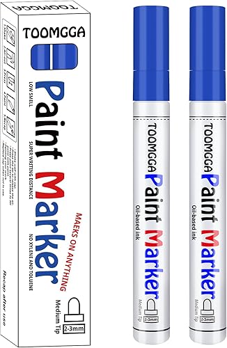 Miniatura 9 de Rotuladores permanentes de pintura azul, paquete de 2 marcadores a base de aceite, de secado rápido e impermeable, neumático de automóvil, metal,