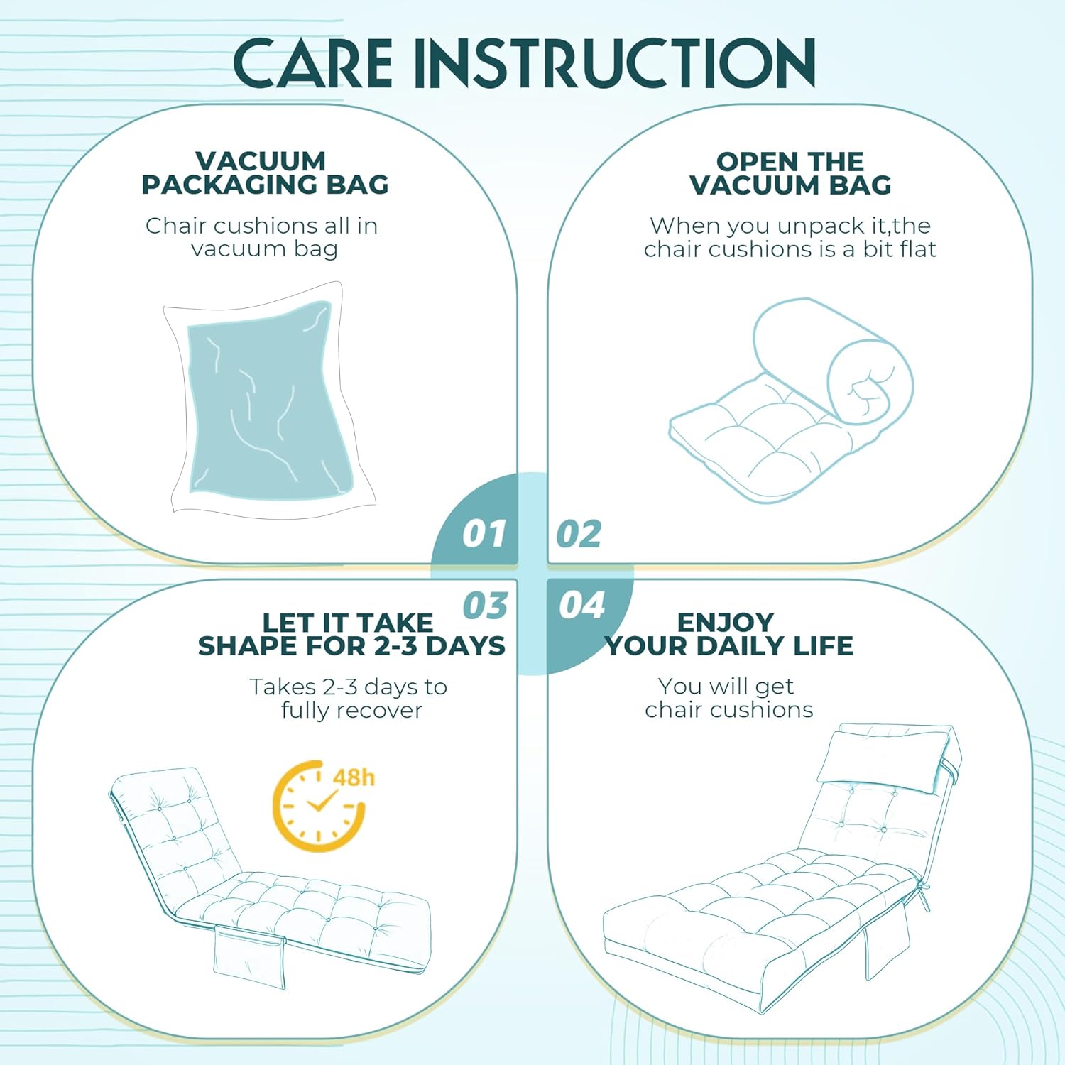Outdoor Chaise Lounge Chair Cushion, Waterproof Outdoor Chair Cushions for Patio Furniture, 71 x 21 x 4 Inches Replacement Chaise Lounge Cushion with Ties (Teal)