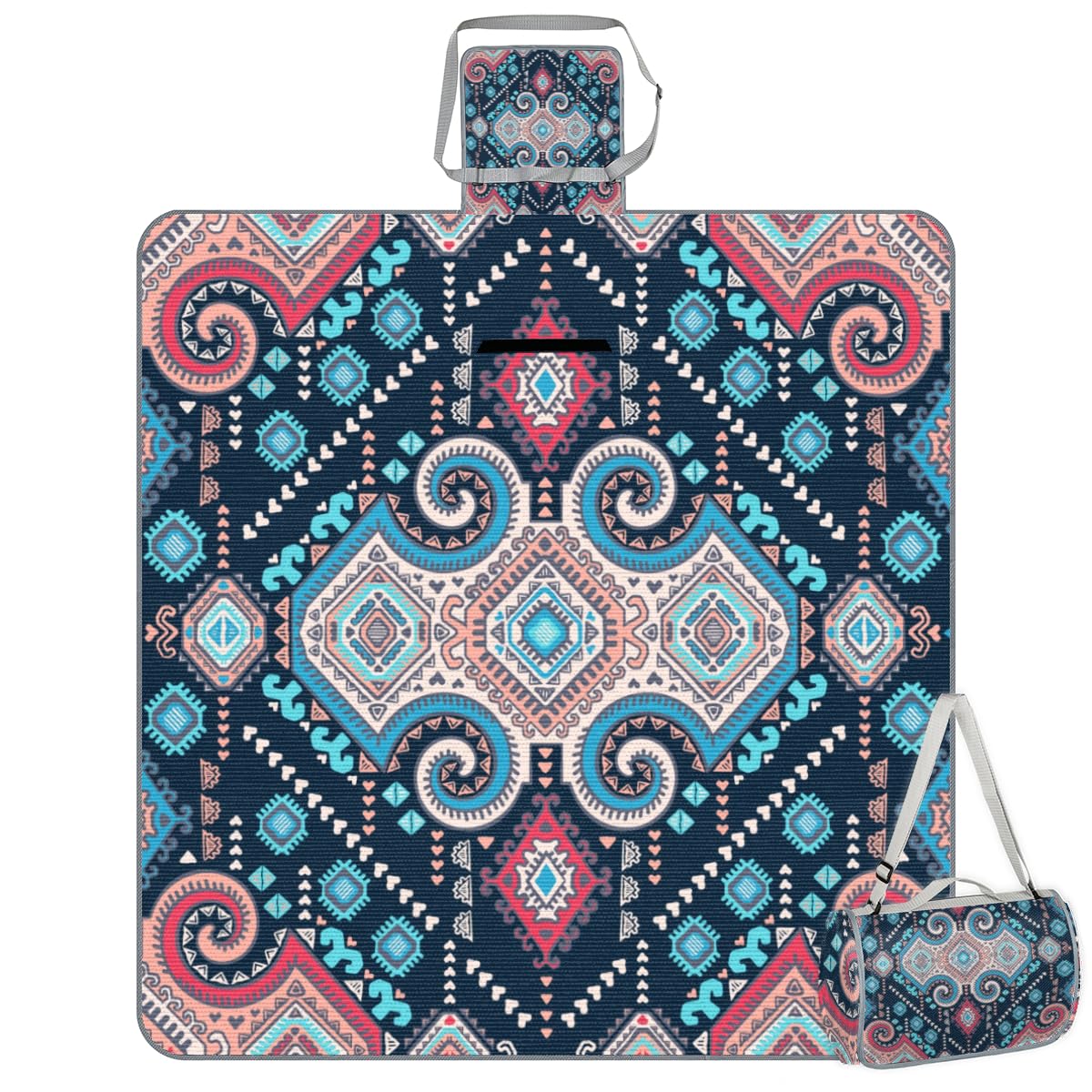 Shimoshe Picnic Blankets 57”x 59”, Colorful Bohemian Flower Pattern Waterproof Sandproof Picnic Mat Lightweight Foldable Beach Blanket for Camping Park Grass Beach Outdoor Blanket