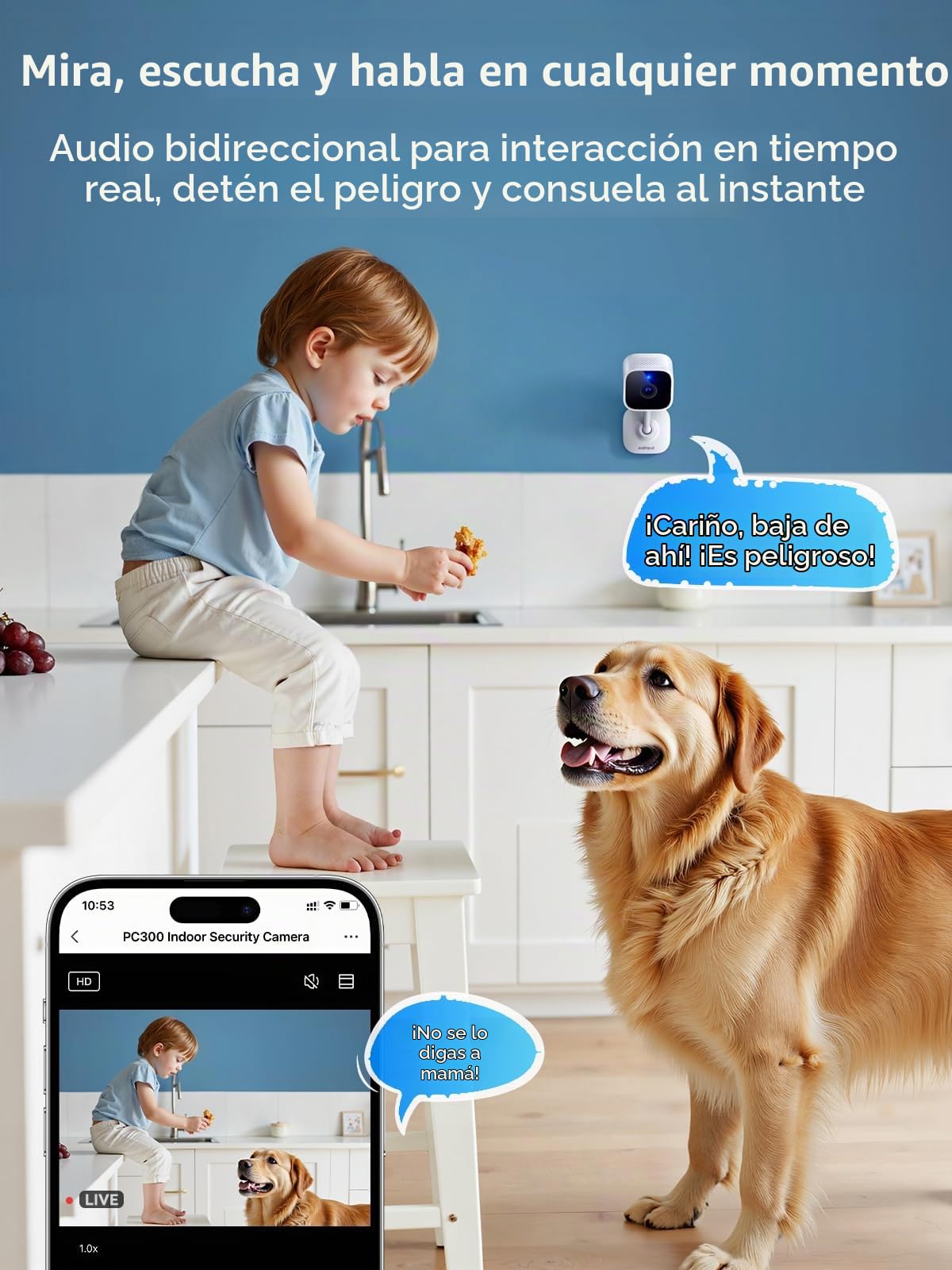 Outinput 2K 3MP Camara Vigilancia WiFi Interior con Detección Humana, Visión Nocturna, Detección de Movimiento/Sonido, Audio de 2 Vías, Alarma en Tiempo Real Camara Vigilancia (2 Pack)