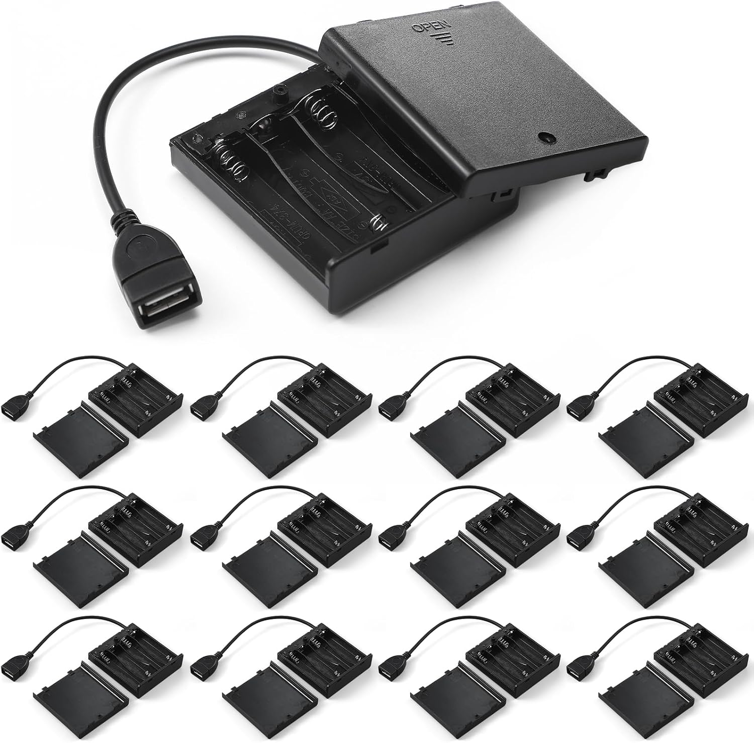 Copkim 12 Pcs USB Battery Pack for LED Lights 5v Battery Pack 4 Aa Black