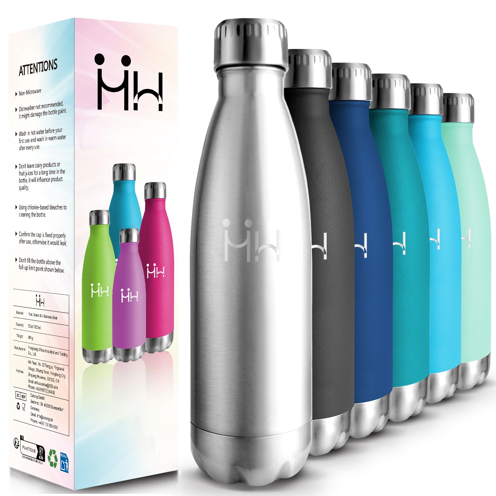 HoneyHolly Stainless Steel Drinking Bottle 750 ml Thermos Flask BPA-Free Sports Water Bottle Leak-Proof Water Bottle Suitable for Carbonated Drinks for Fitness Gym Bicycle