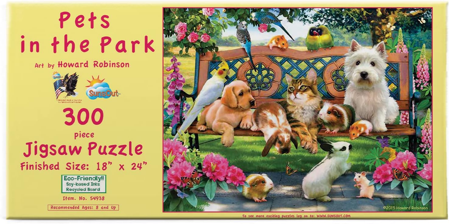 SUNSOUT INC - Pets in the Park - 300 pc Jigsaw Puzzle by Artist: Howard Robinson - Finished Size 18" x 24" - MPN# 54938