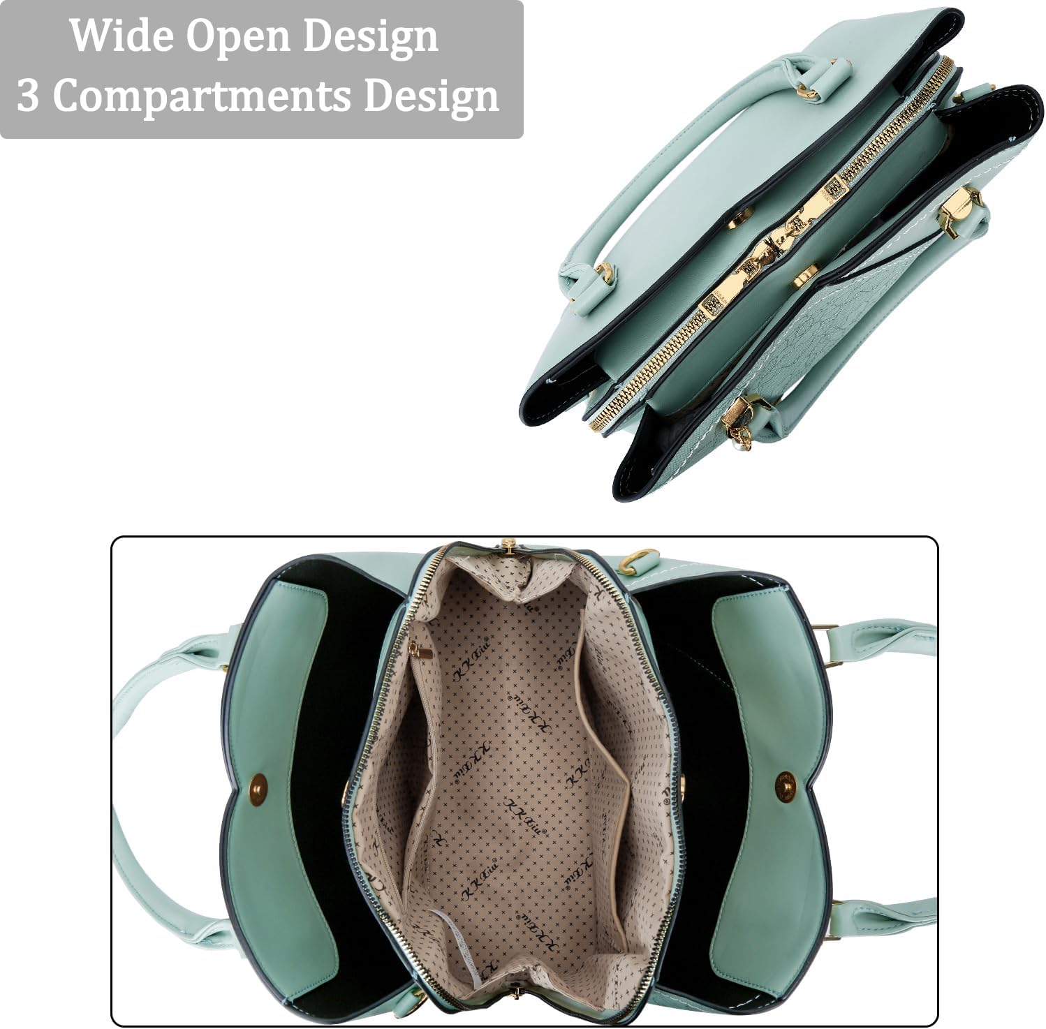 KKXIU Triple Compartments Purses and Handbags for Women Fashion Ladies Satchel Shoulder Top Handle Bag - Image 6