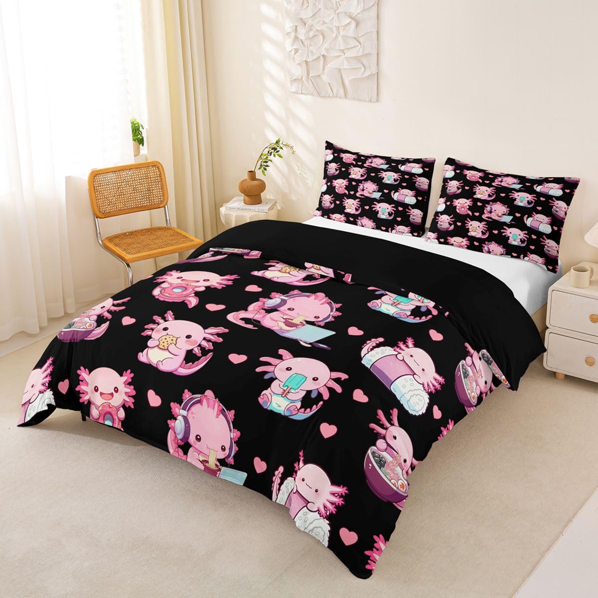 Homewish Homwish czarny różowy Axolotl super king poszewka na kołdrę kreskówka Axolotl zestaw pościeli salamandra ocean morze poszewka na kołdrę miłość serce zestawy pościeli