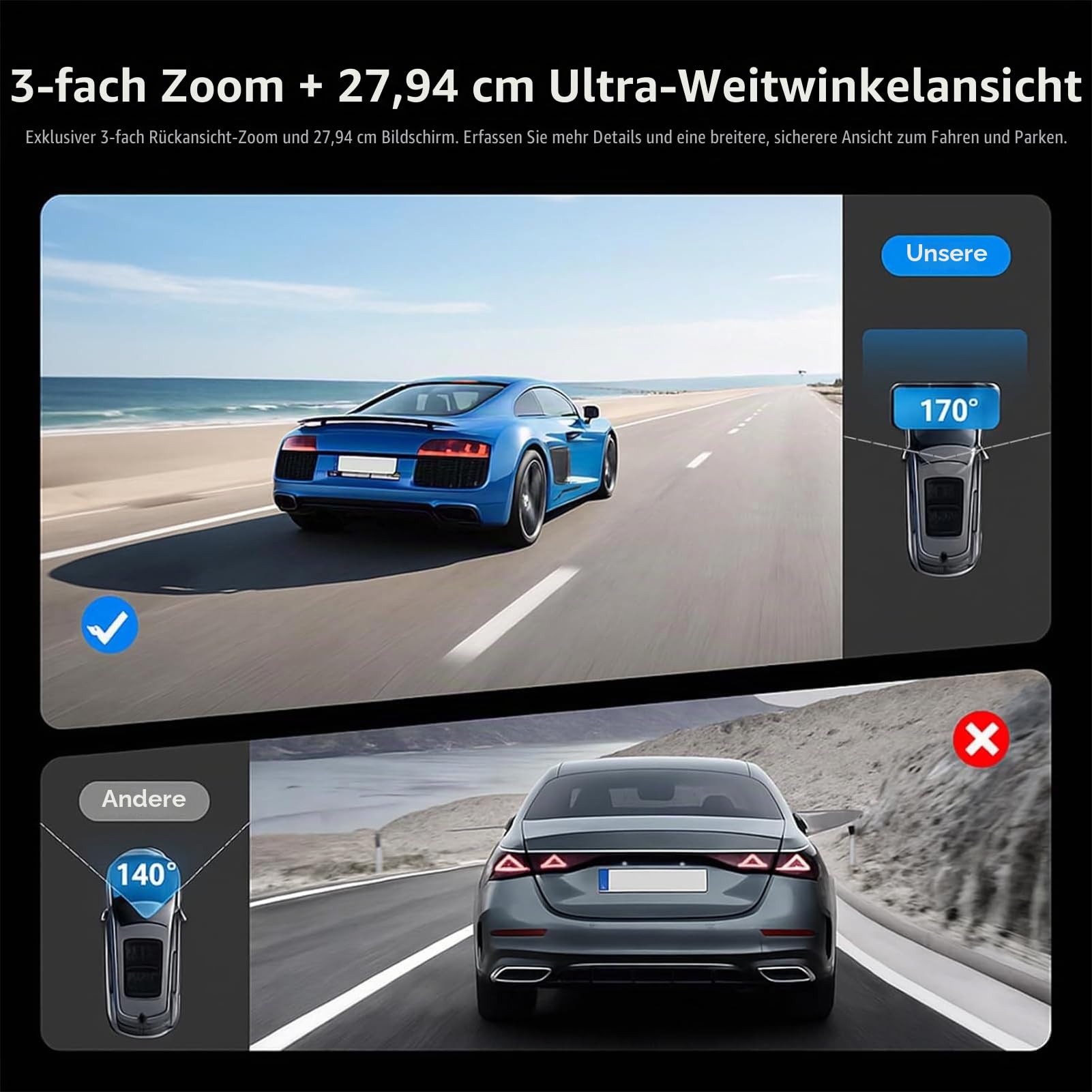 JOMISE 4K UHD Spiegel Dash Cam Front- und Rückkamera, Rückspiegelkamera für Autos & LKWs mit 11 Zoll IPS Touchscreen, Rückfahrkamera mit Typ-C Anschluss/Starvis Sensor/Parkmonitor -G814