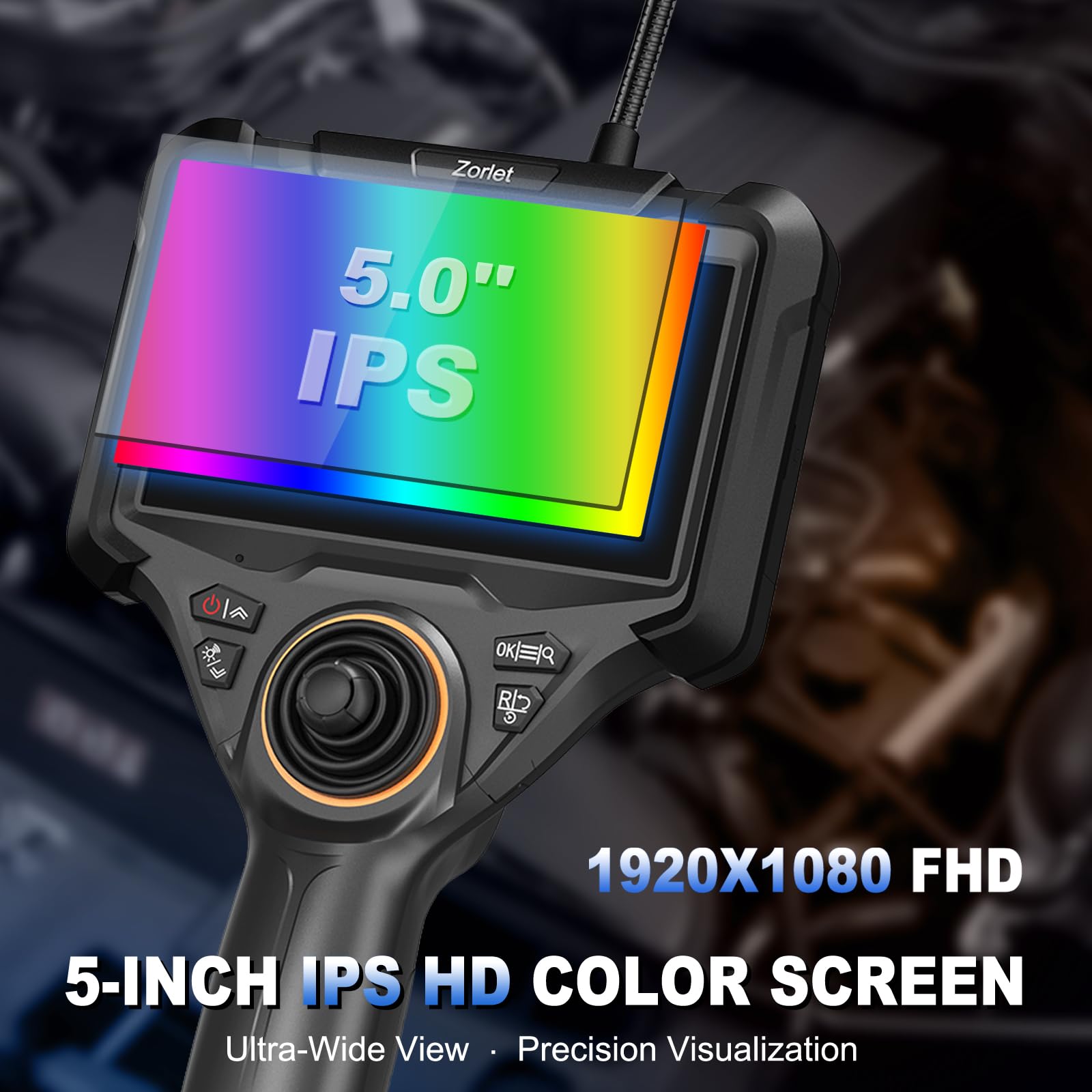 Endoskopkamera mit Licht, 1920P Endoskop mit 12,7 cm IPS-HD-Bildschirm, IP68 wasserdichte Inspektionskamera, 7H Akkulaufzeit, 32G Karte, 1,5 m halbstarres Kabel für Rohr, Wand und Auto