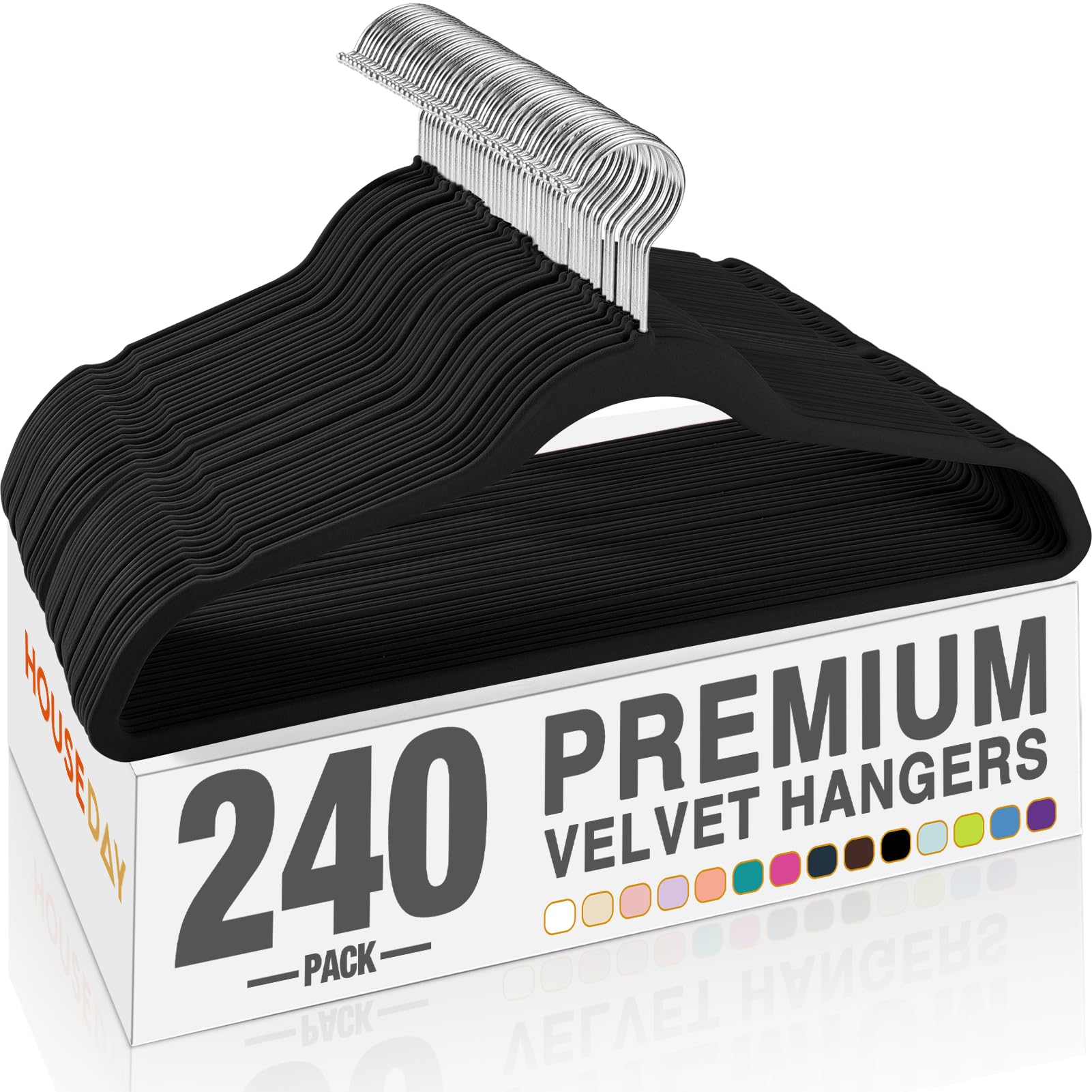 HOUSE DAY Black Velvet Hangers 240 Pack, Premium Clothes Hangers Non-Slip Felt Hangers, Sturdy Black Hangers Heavy Duty Coat Hangers, Durable Suit Hangers, Space Saving No Hanger Mark Rotating Hook